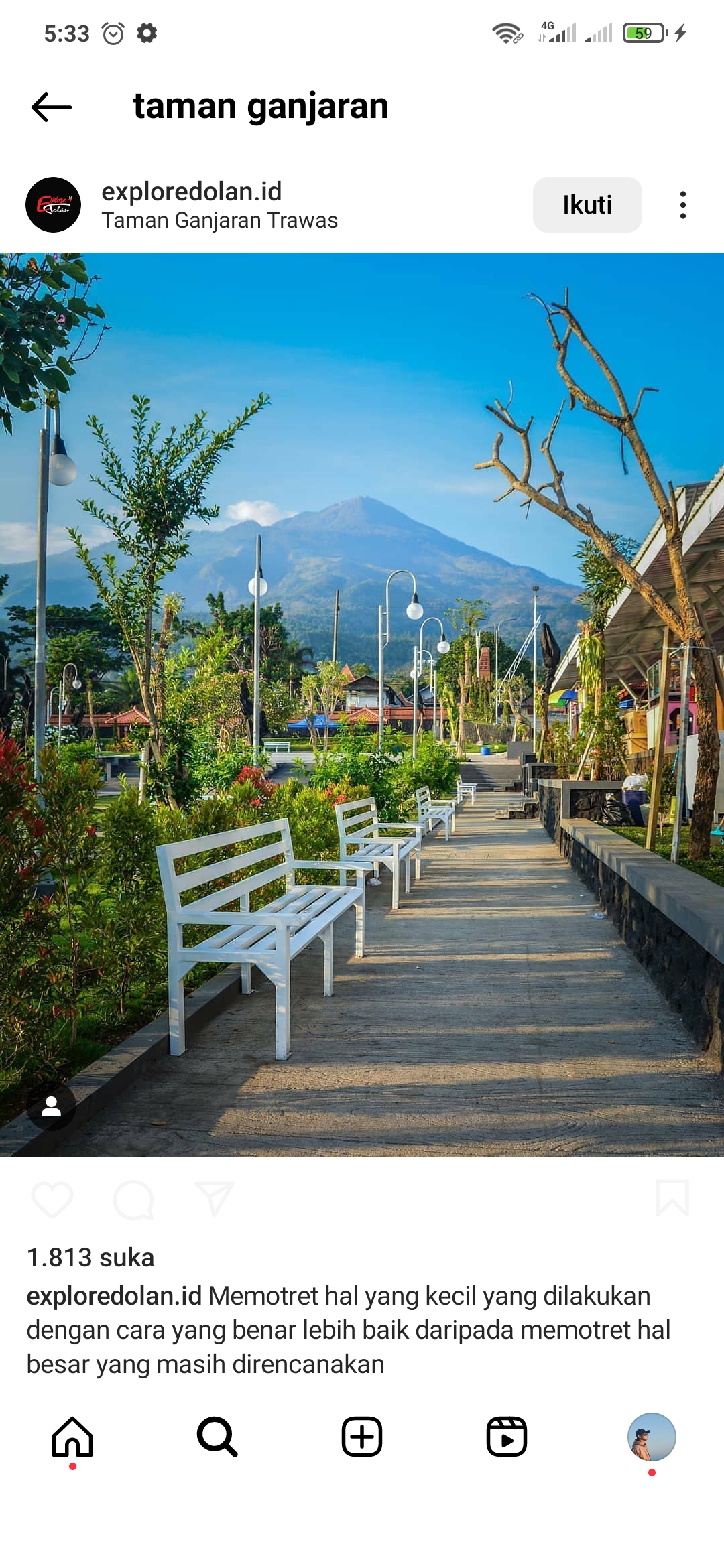 Potret pemandangan indah taman Ganjaran Trawas, Mojokerto.
