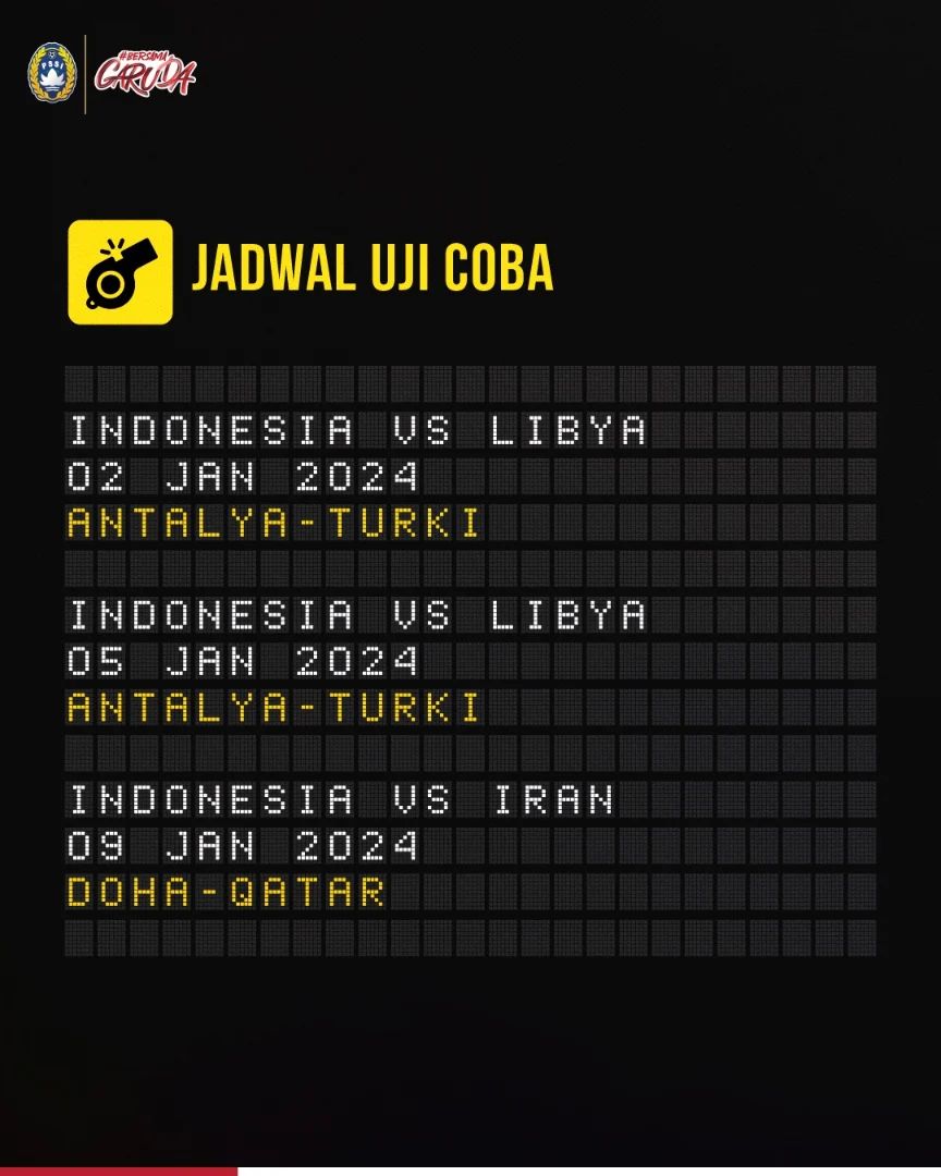 Jadwal uji coba Timnas Indonesia di Turki. (IG: @timnas.indonesia)