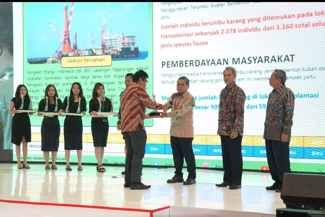 MEMBANGGAKAN: Wakil Menteri LHK Alue Dohong memberikan penghargaan Proper kepada Presiden KEI Ltd. Didi Basuki.