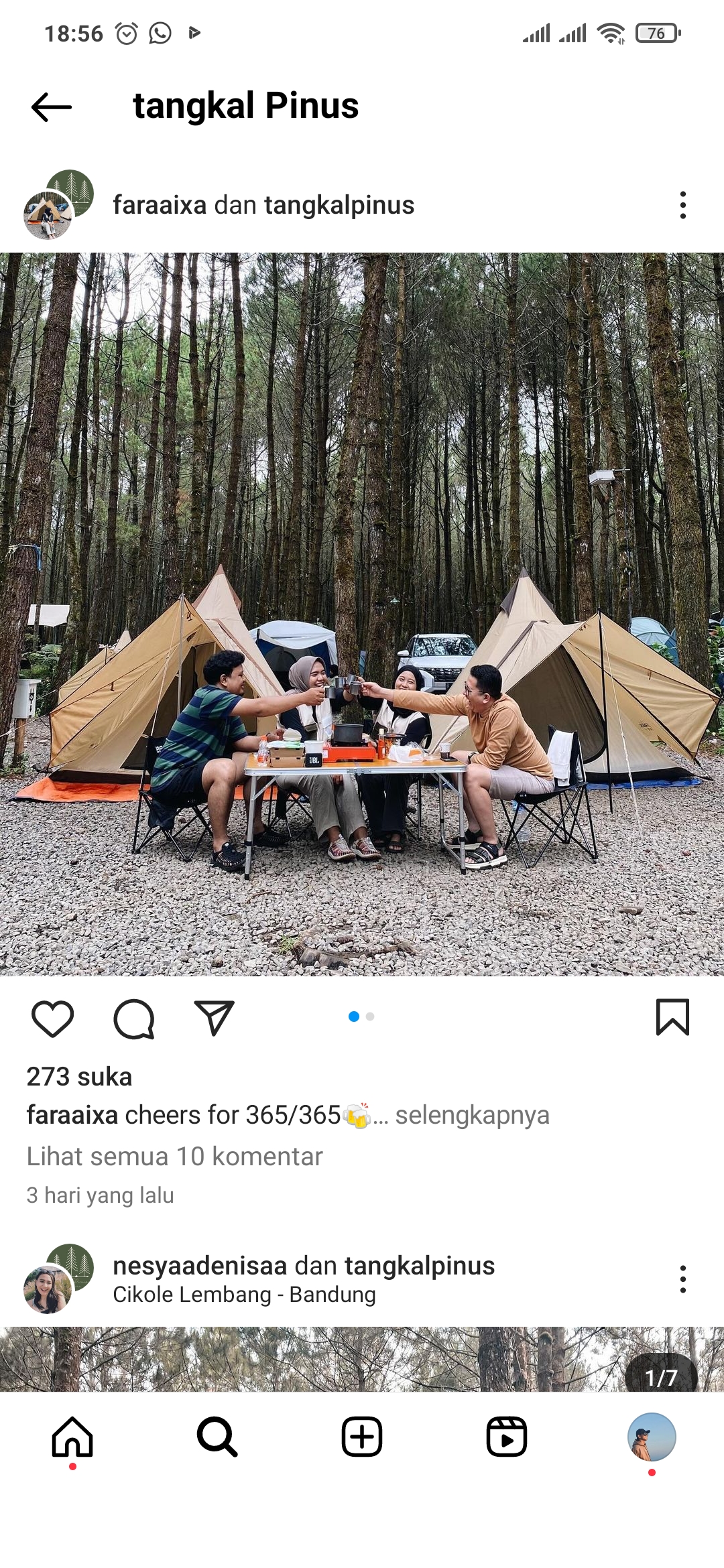 Pengunjung menikmati camping di Tangkal Pinus