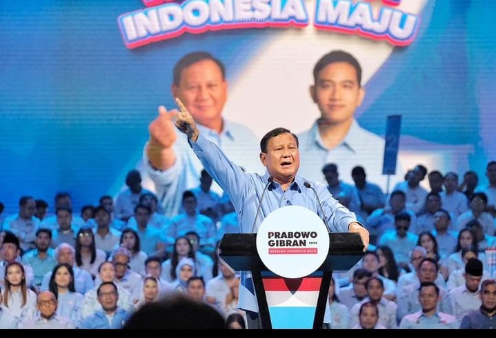 ORATOR: Capres Prabowo Subianto memberikan sambutan diatas mimbar.
