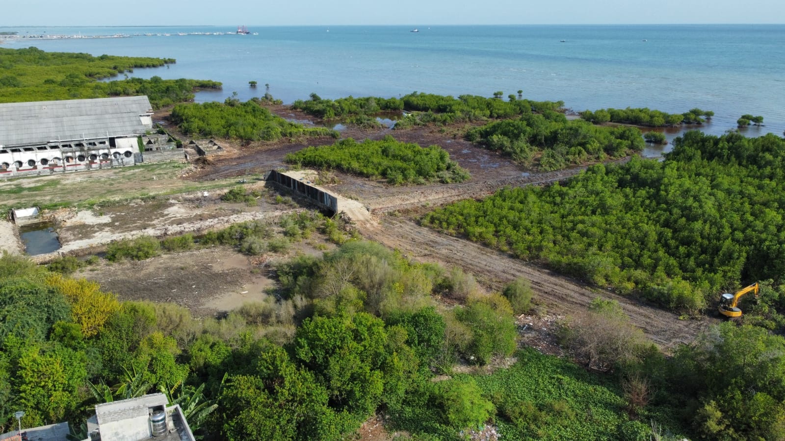 PERUSAKAN LINGKUNGAN: Alat berat milik PT Budiono Madura Bangun Persada berada area mangrove di pesisir pantai Desa Ambat, Kecamatan Talanakan, Senin (15/1). (POKMASWAS MEKAR SARI UNTUK JPRM)