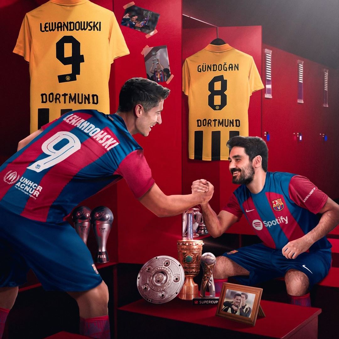 KAWAN LAMA: Robert Lewandowski dan Ilkay Gundogan bersatu kembali membela FC Barcelona. (IG: @fcbarcelona)