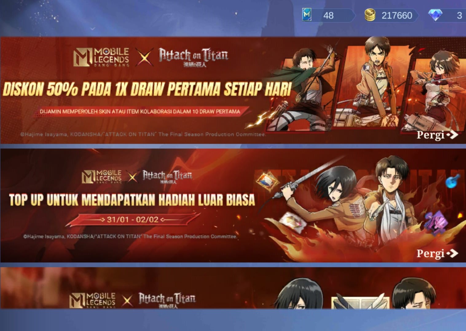 cara dapatkan skin AoT di even MLBB