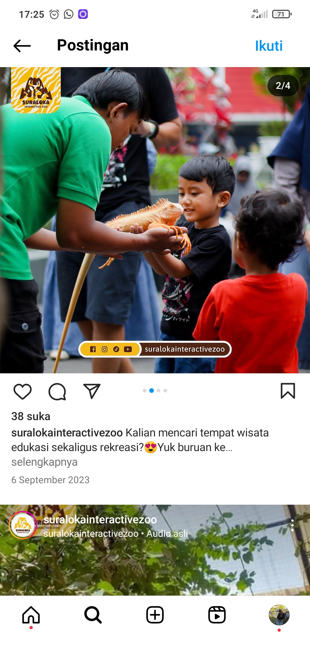 Pengunjung berinterkasi dengan binatang di kebun binatang Suraloka Zoo