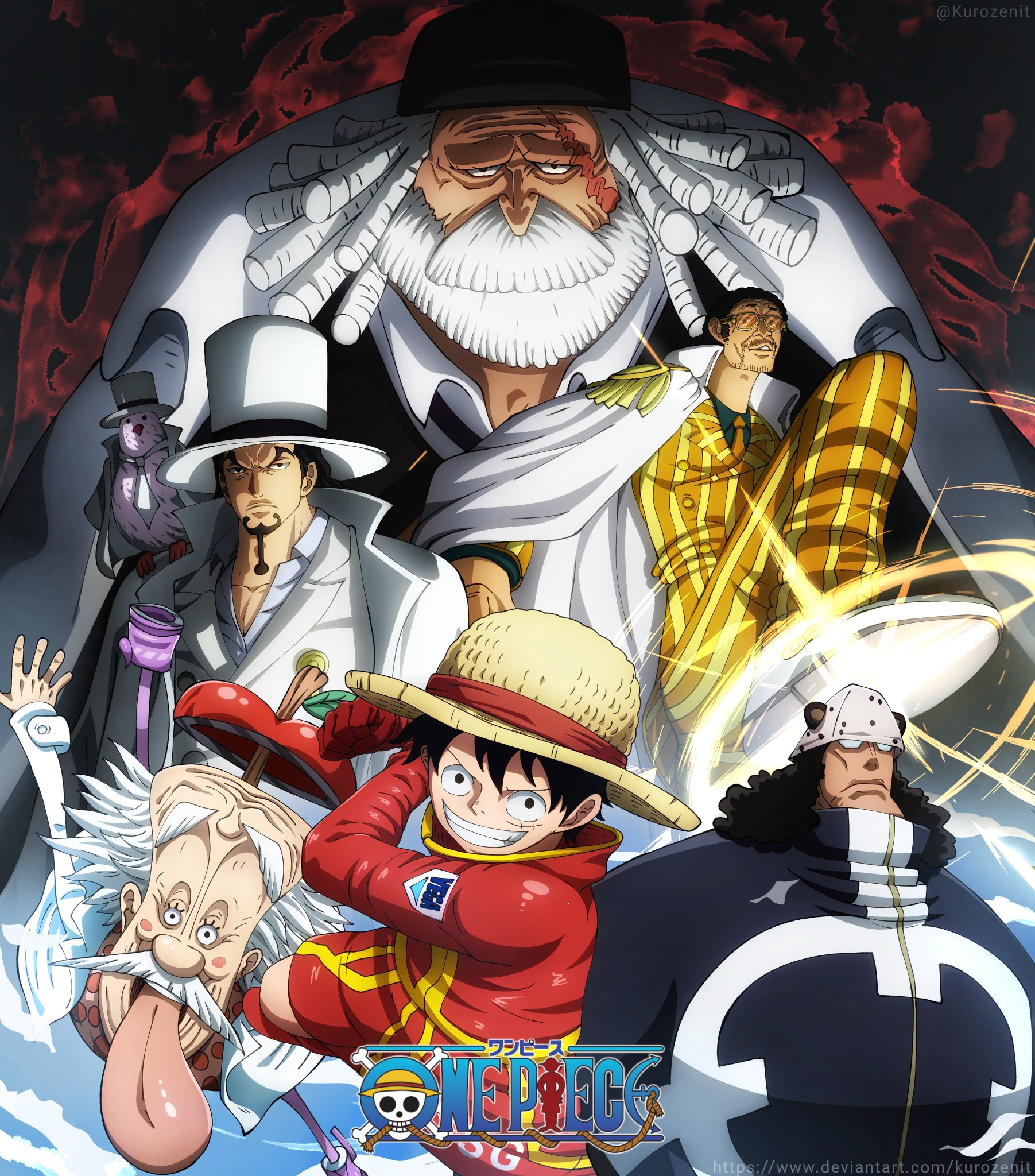 Poster yang menjelaskan situasi dan karakter penting di Arc Egghead