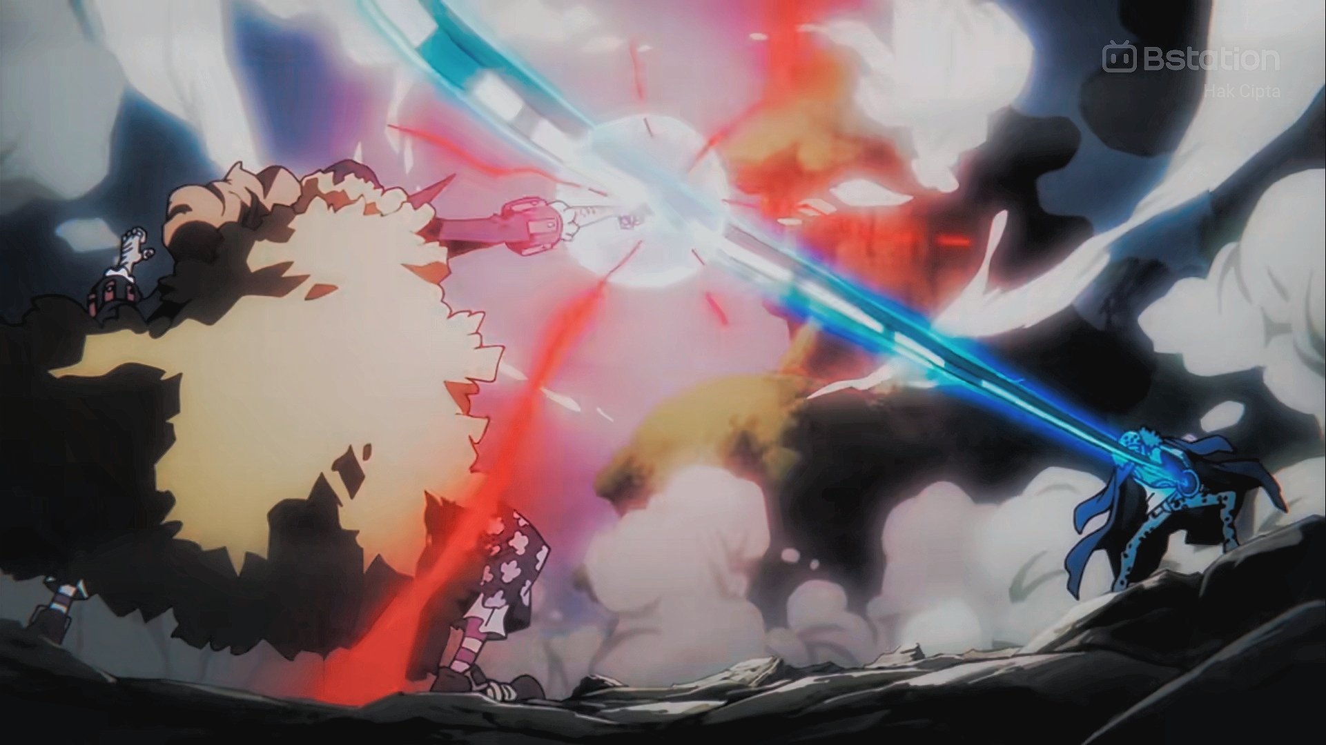 Pertarungan sengit antara Trafalgar Law dan Kurohige