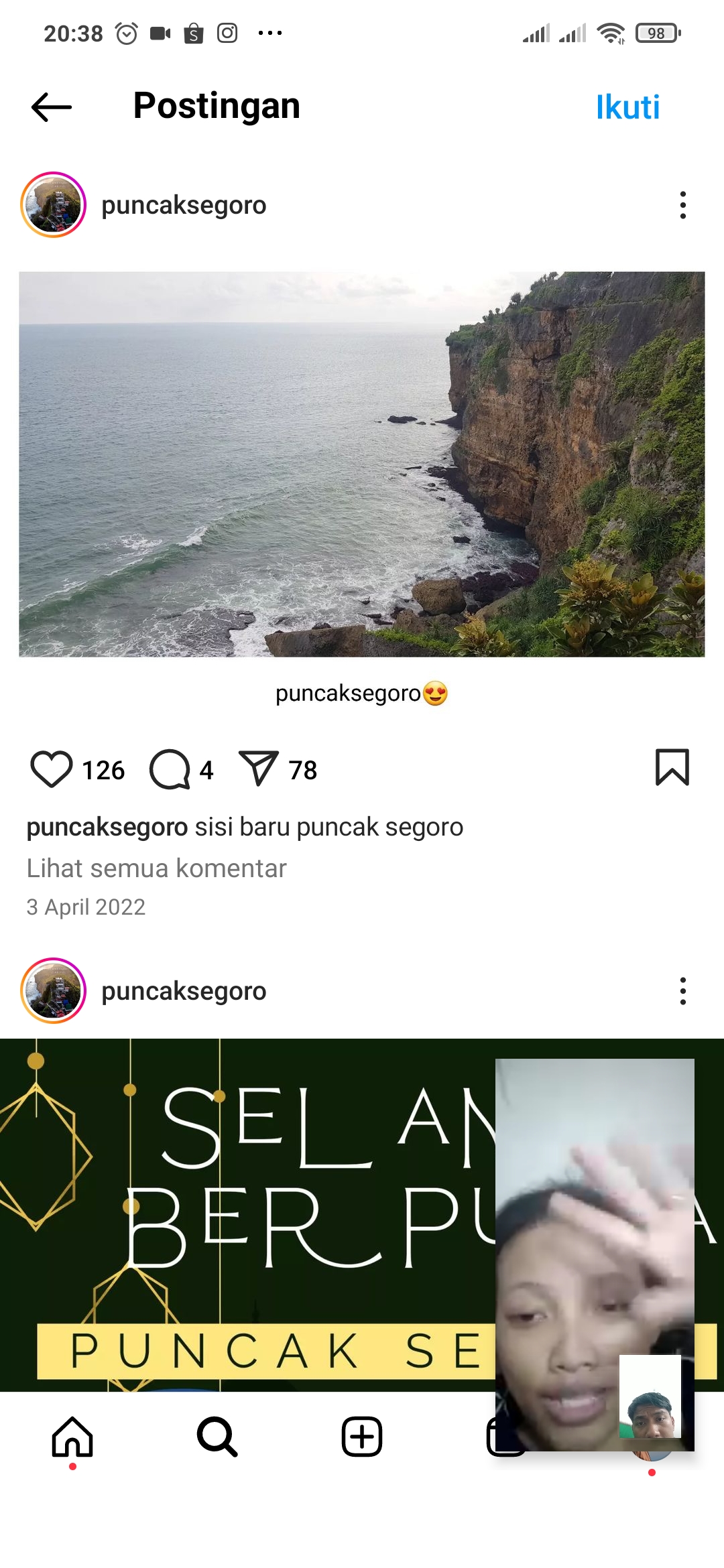 Puncak Segoro dengan pemandangan tebing mati dan Samudera Hindia.