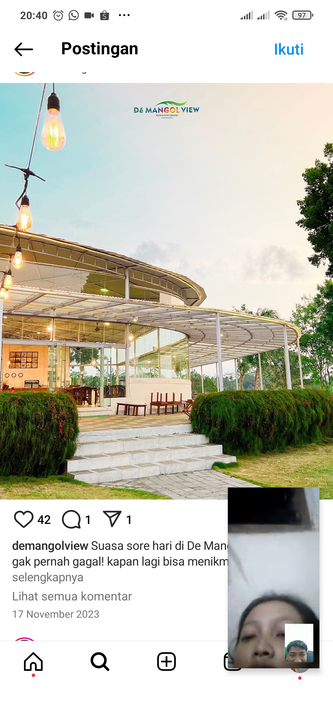 Cafe Demangol yang berada di ketinggian
