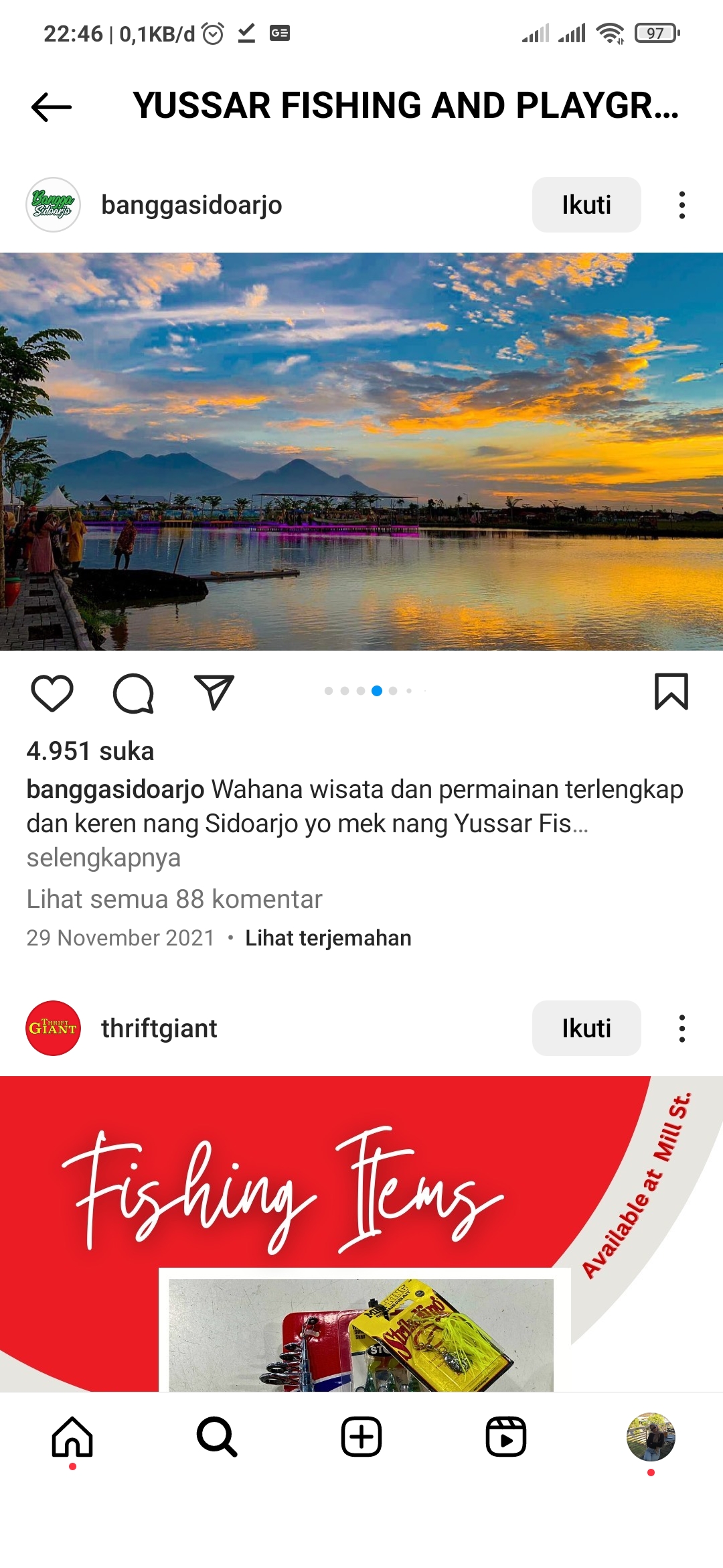 romantis dan Estetik, Potret senja di Yussar Fishing and Playground