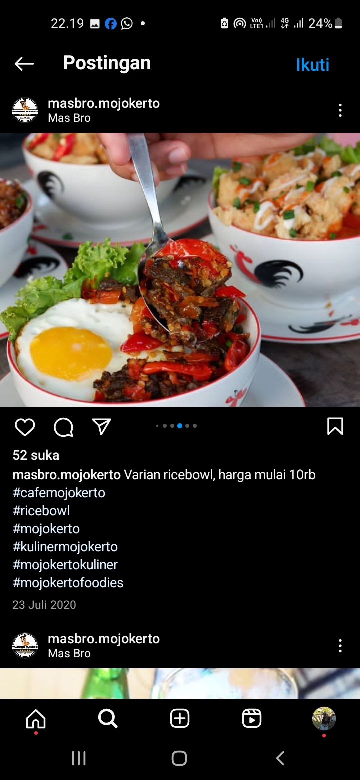 Menu Ricebowl di Warung Masbro
