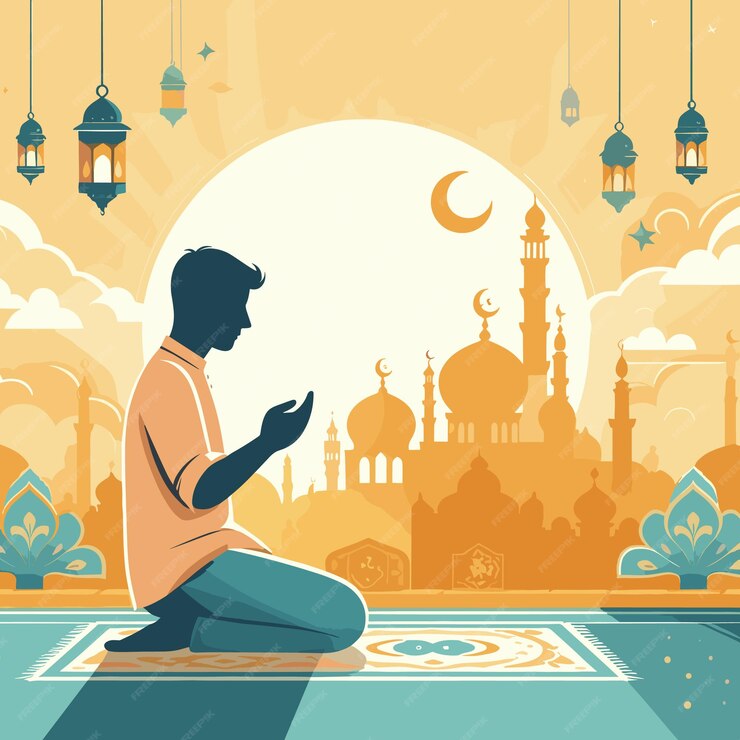 Suasana Ramadan: Seorang Laki-laki Tengah Berdoa Usai Sholat