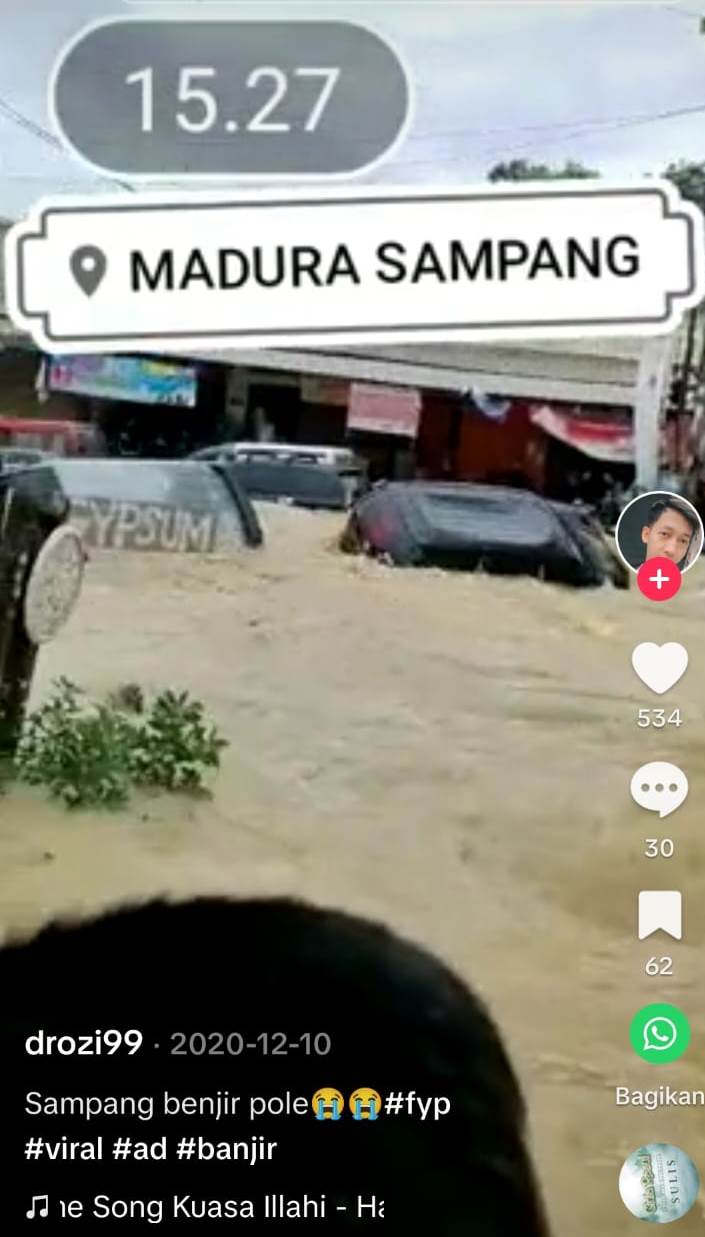 SCREENSHOOT VIDEO: Potongan video mobil terseret banjir bukan di Sampang tapi di Bekasi.