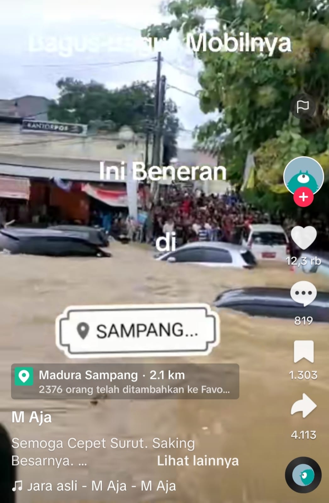 HOAKS: Potongan video banjir di Bekasi yang mengakibatkan sejumlah mobil terseret banjir bukan di Sampang.