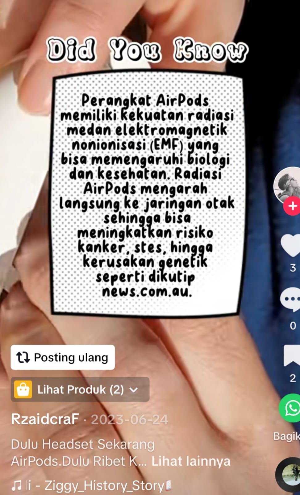 KONTEN HOAKS: Hasil screenshoot video dari akun TikTok @RzaidcraF yang ternyata menyesatkan.