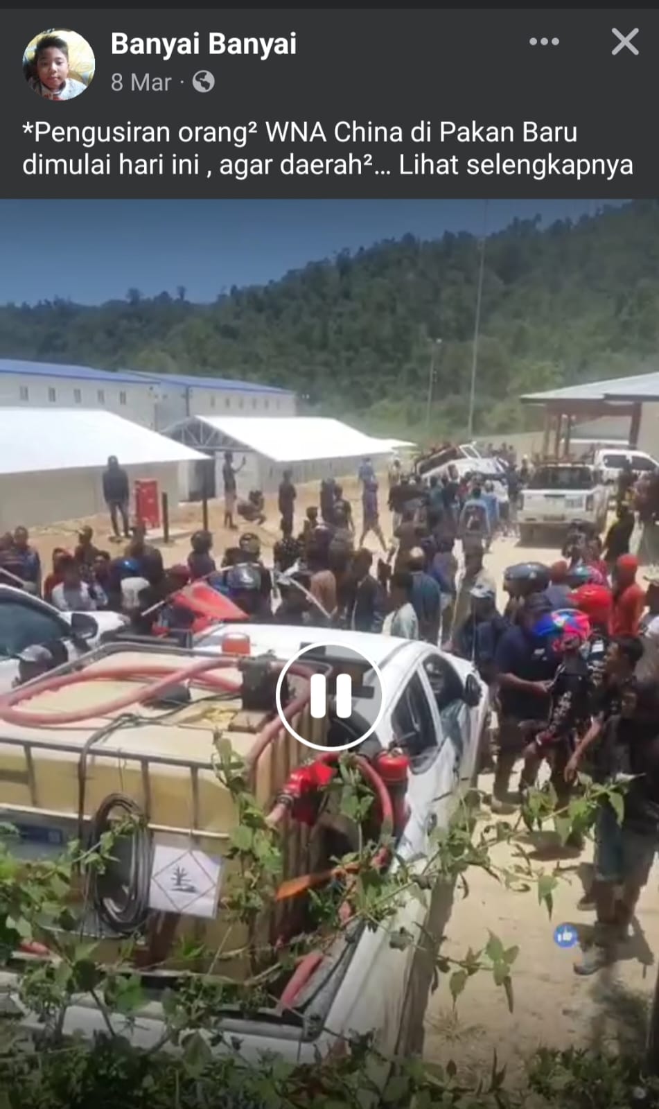 TIDAK BENAR: Cuplikan video yang dinarasikan pengusiran terhadap WNA China di Pekanbaru, Riau.
