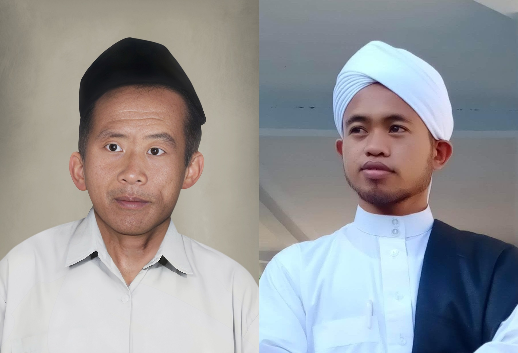 K. Abdul Manaf bin K. Ja&rsquo;imin (kiri) dan R. Moh. Lutfi Hisyam, S.Pd.I., M.Pd. sebagai pendiri dan pengasuh sekarang Ponpes Miftahul Ulum Raudlatul Athfal. (YPI ALHANAFIYAH UNTUK JPRM)