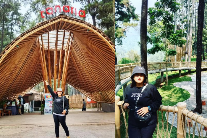 Pengunjung sedang berpose di Tanaria Park Pasuruan sambil menikmati pengalaman wisata