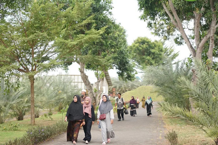 Pengunjung Tengah Berkeliling di Wisata Kebun Kurma Pasuruan