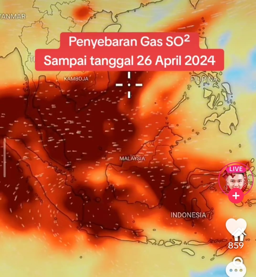 TIDAK BENAR: Hasil potongan video yang diunggah di Tiktok tentang informasi keliru penyebaran SO2 dan dampaknya.