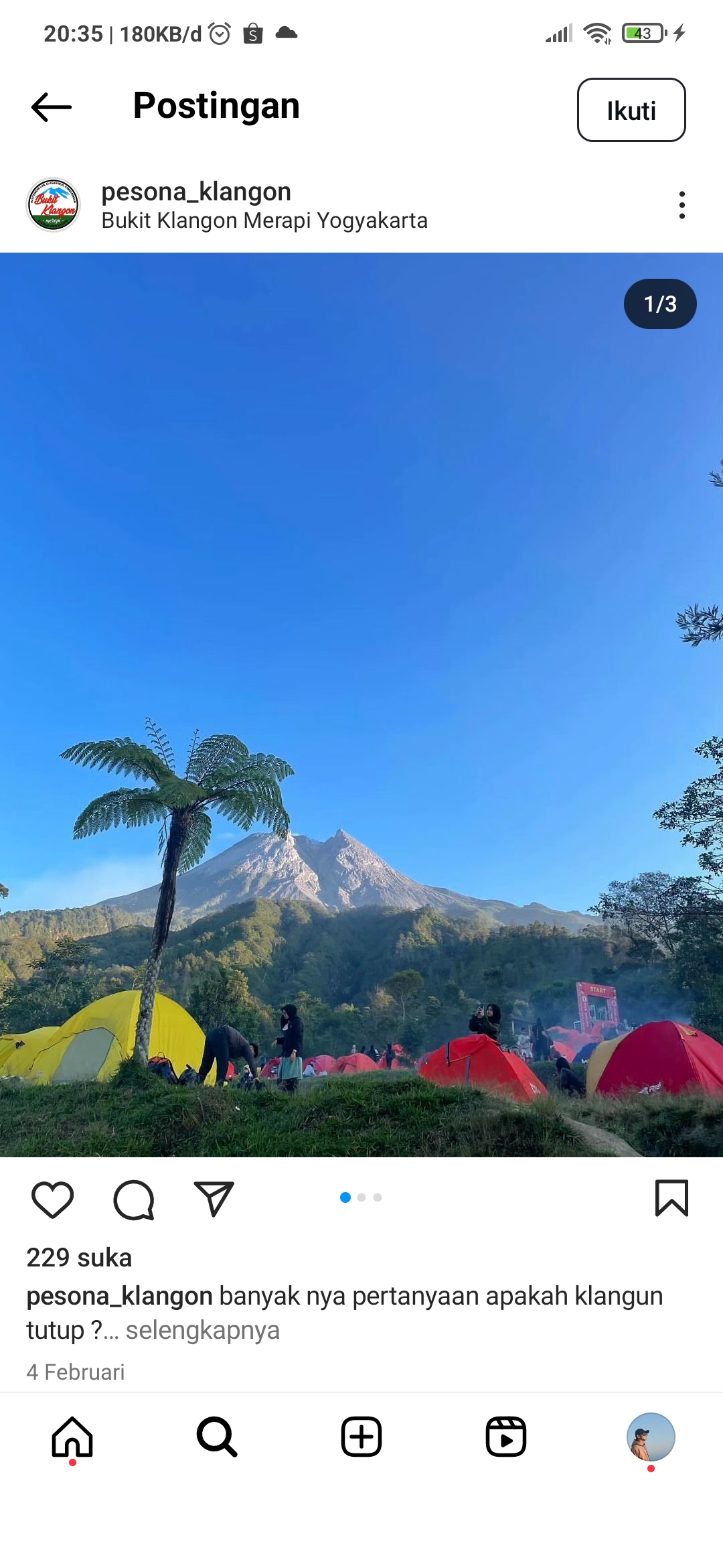 Bukit Klangon dengan Beground gunung merapi