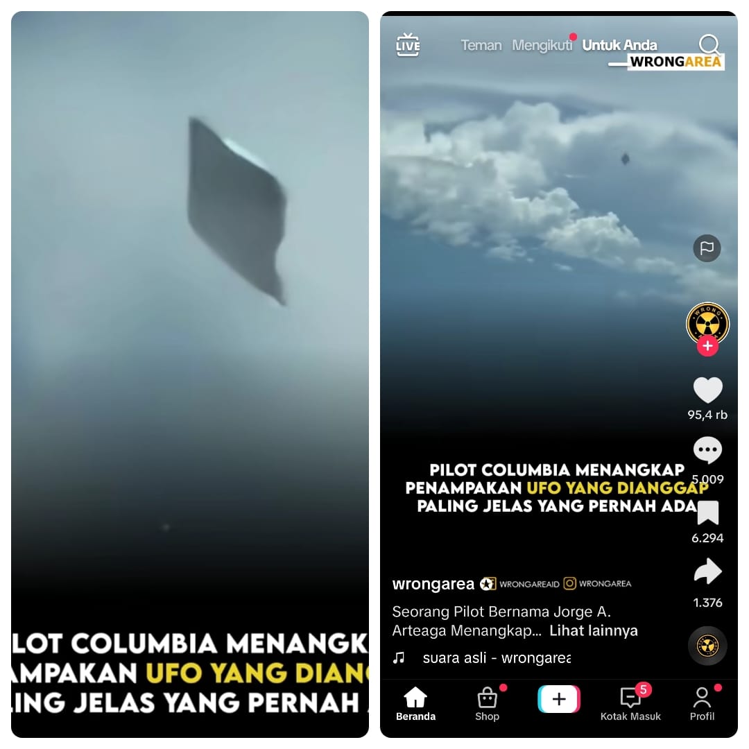 MERAGUKAN: Potongan video yang menyebutkan itu rekaman penampakan UFO yang berhasil diabadikan pilot di Kolombia.