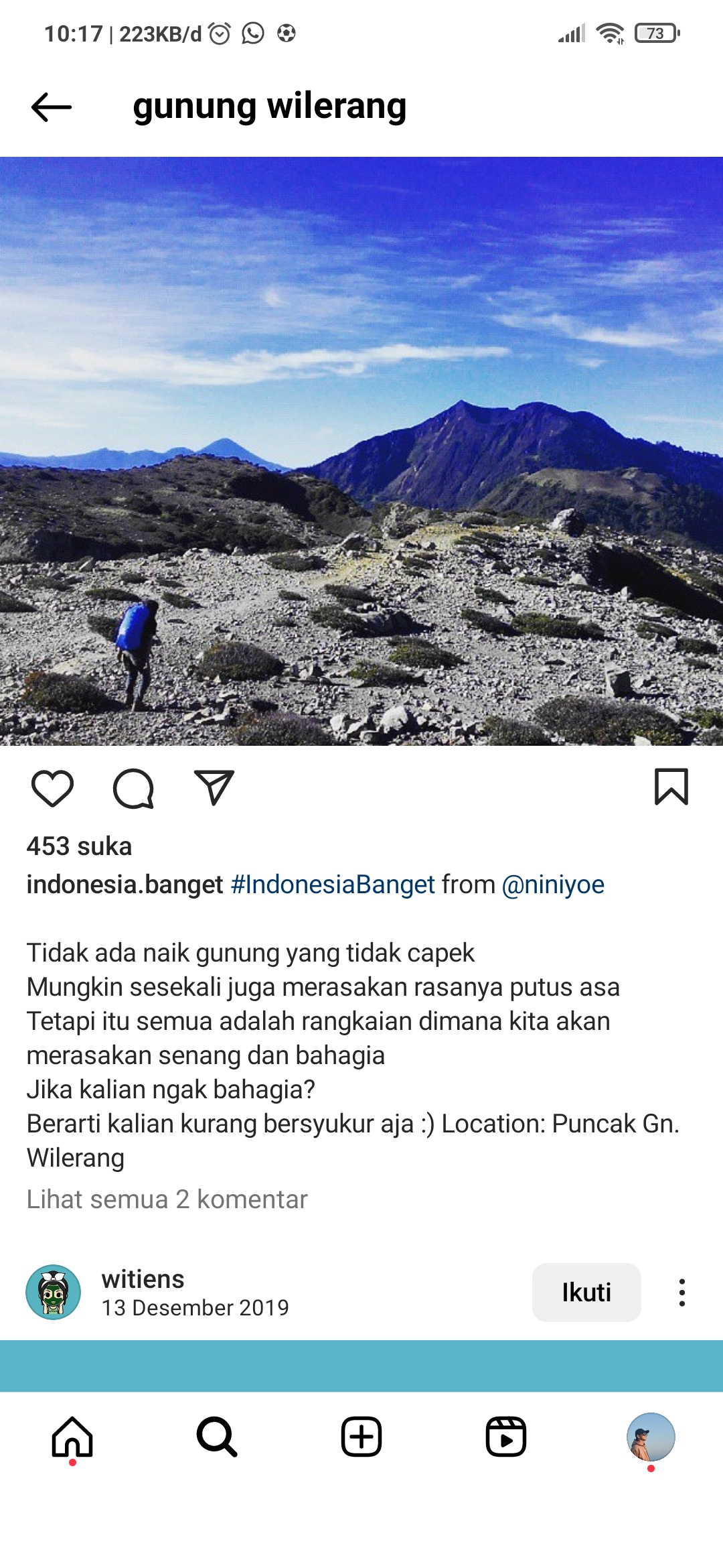Puncak gunung Wilerang Yogyakarta