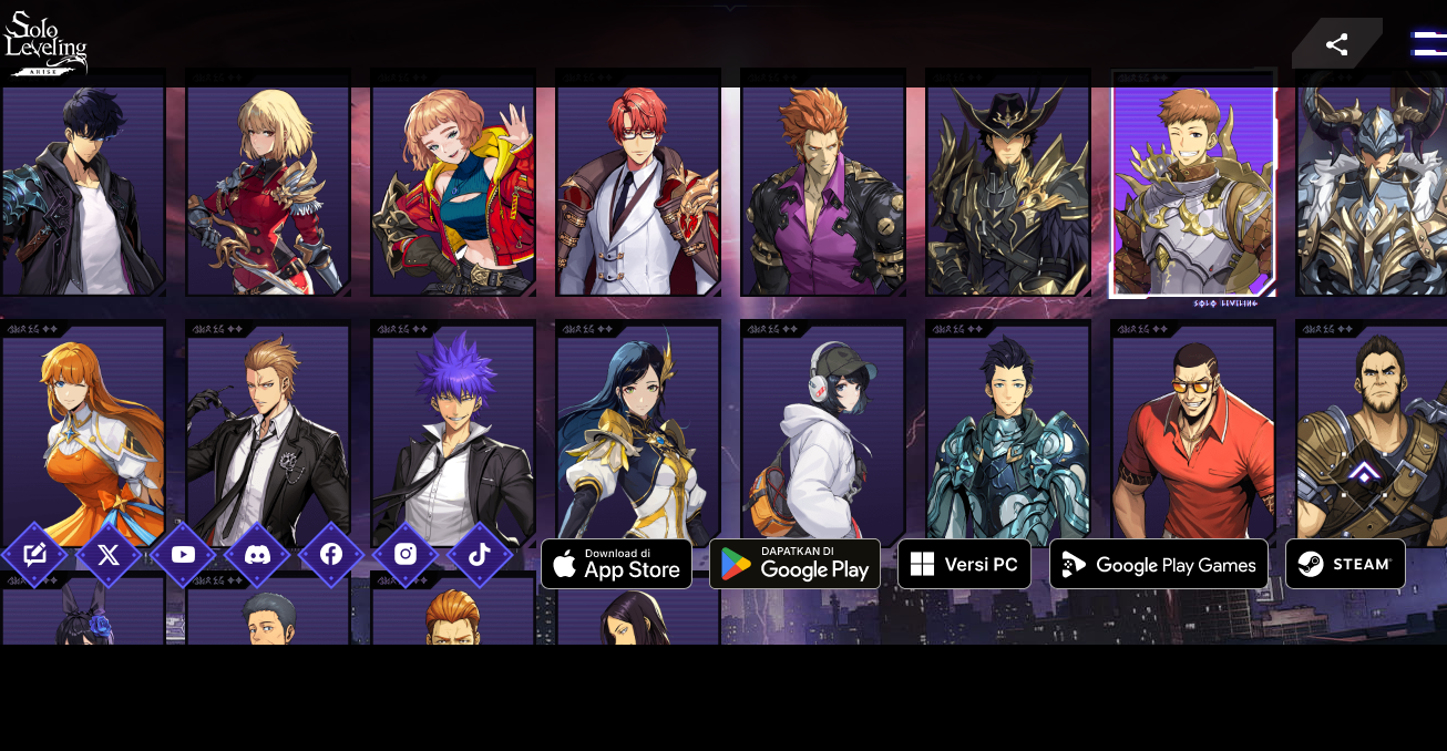 tangkapan layar 20 karakter dalam game Solo Leveling Arise