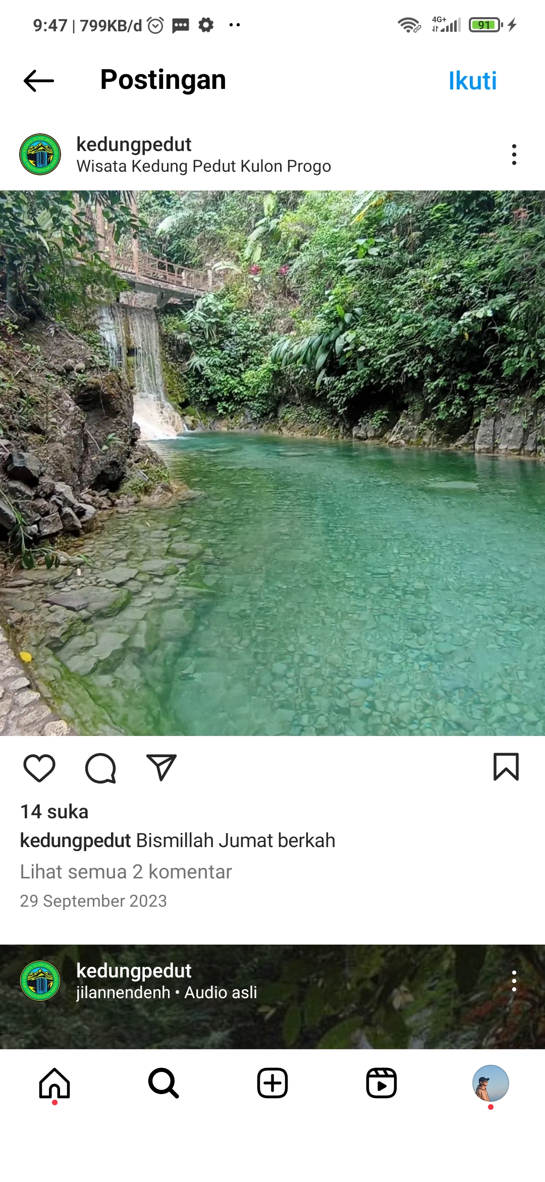 Destinasi wisata air terjun Kedung Pedut Yogyakarta