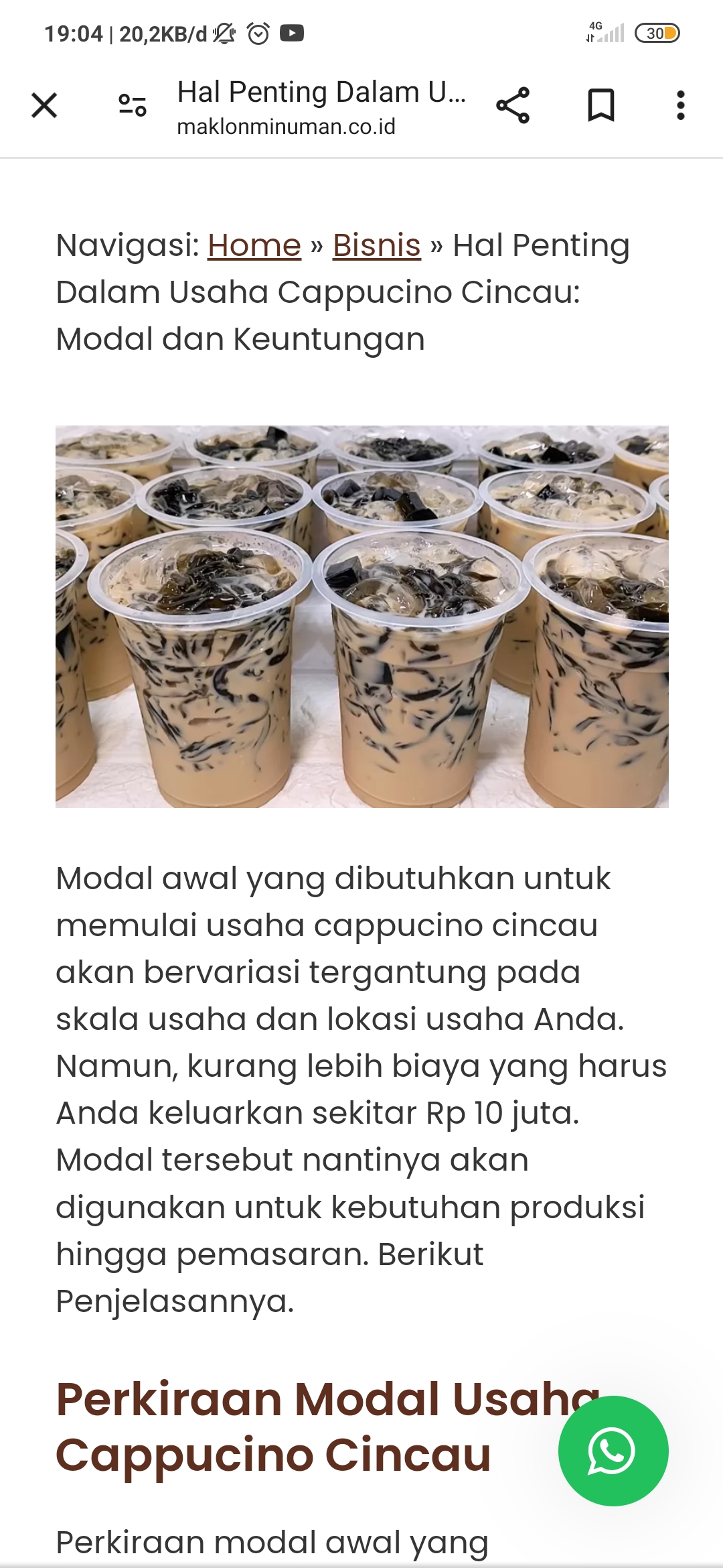Cappuccino Cincau atau Capcin