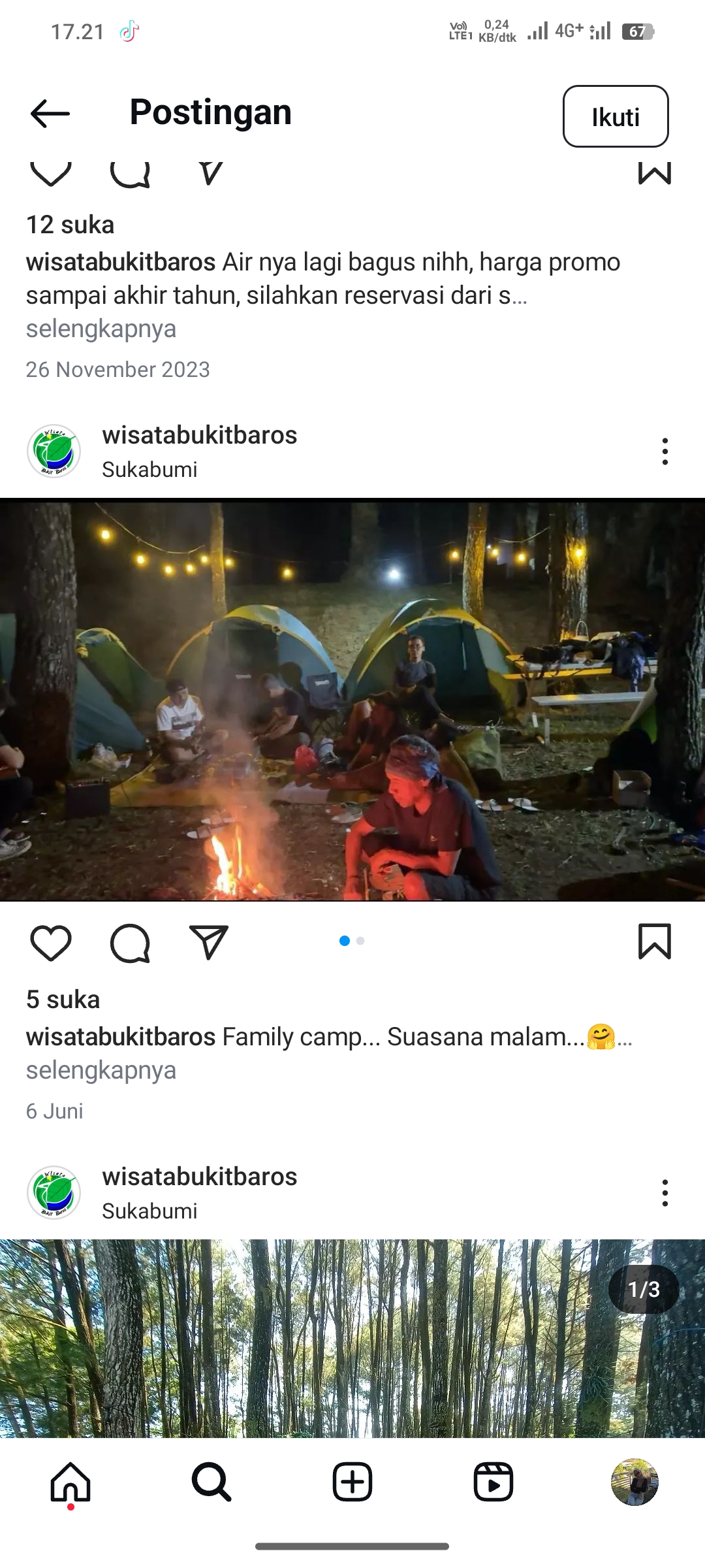 Suasana malam camping di Bukit Baros, Sukabumi