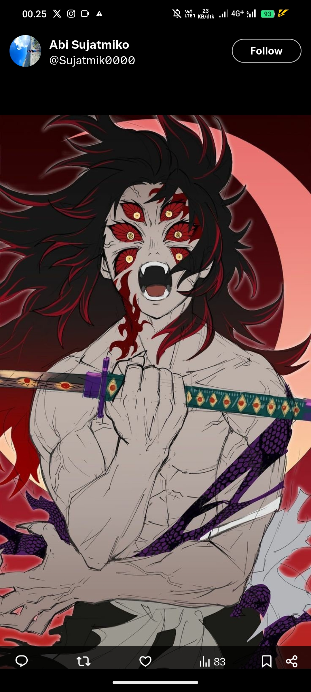 Kokushibo salah satu Iblis Bulan Atas di Demon Slayer: Kimetsu no Yaiba
