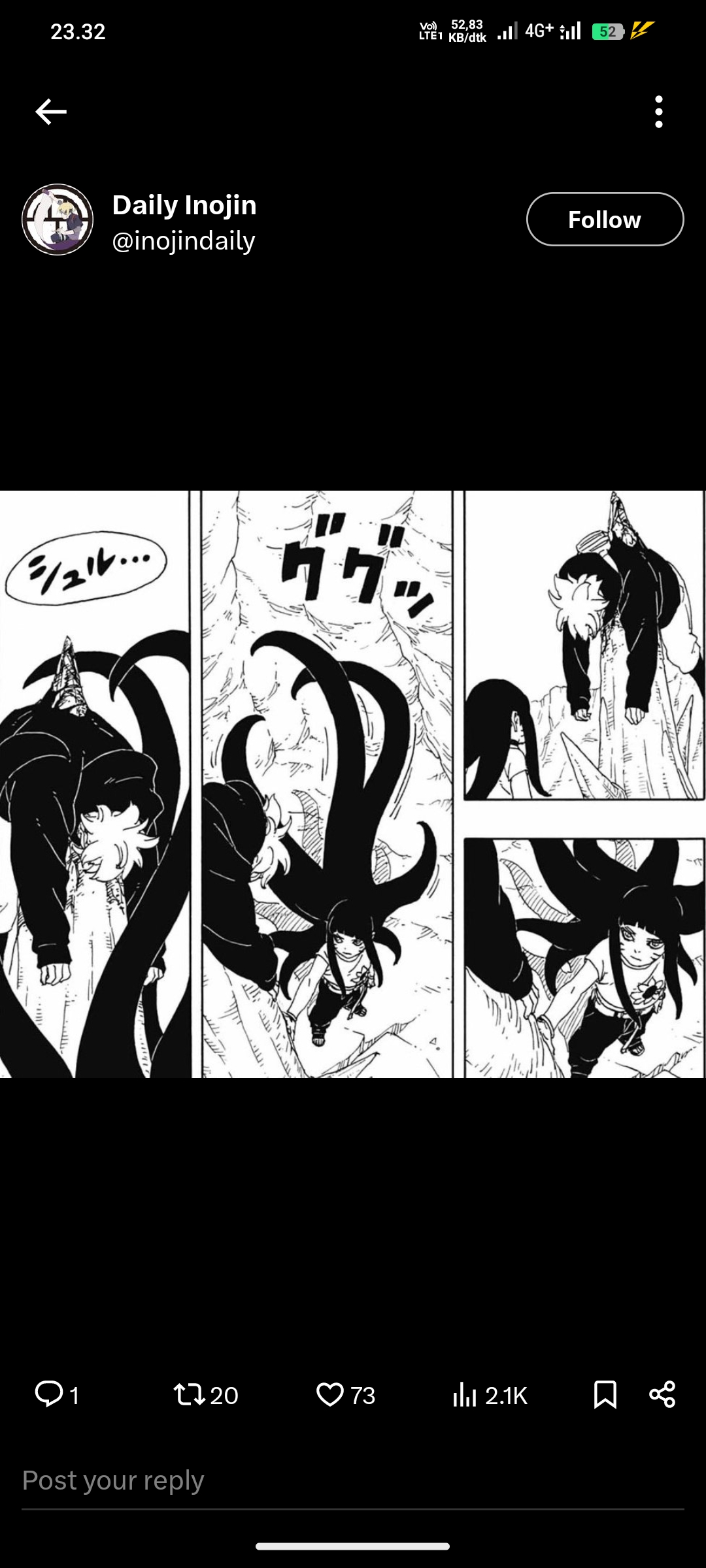 Momen saat Himawari Uzumaki mencoba menyembuhkan Inojin di Boruto: Two Blue Vortex chapter 11
