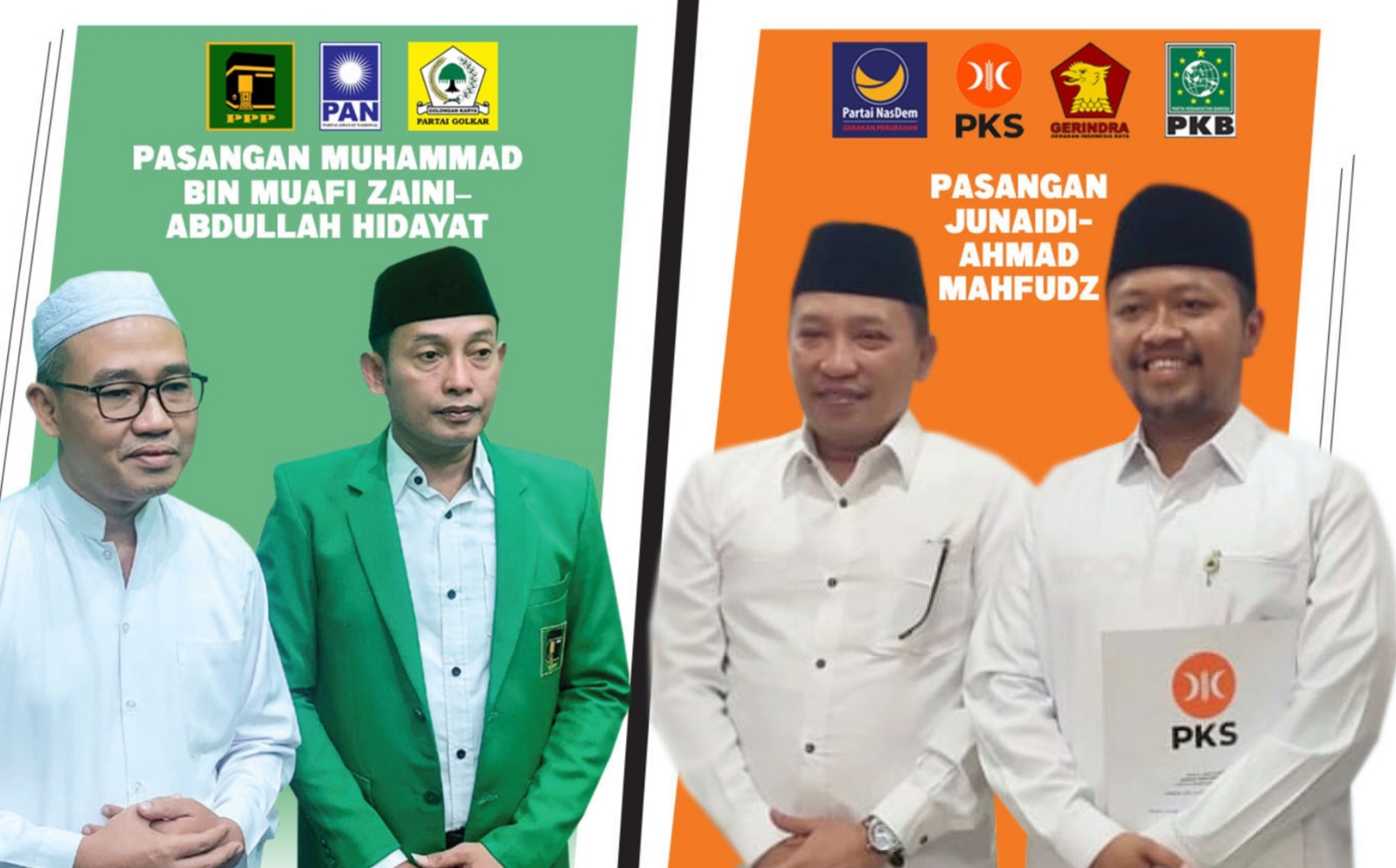 Pasangan Junaidi-Ahmad Mahfudz dan pasangan Muhammad bin Muafi Zaini-Abdullah Hidayat. (JUNAIDI PONDIYANTO/JPRM)