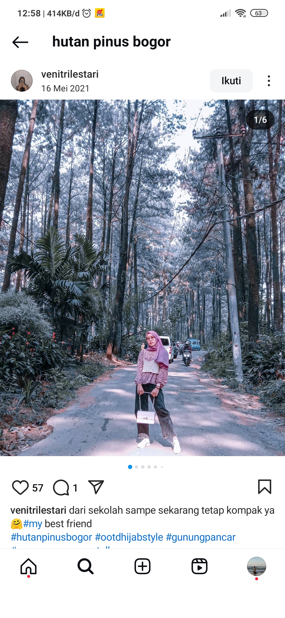 Pengunjung Berfoto di Jalan Hutan Pinus Bogor