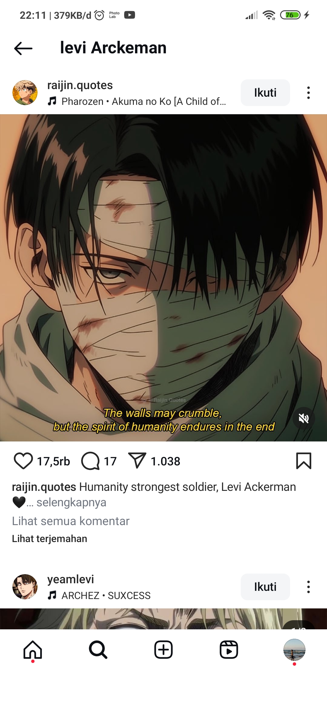 Levi Ackerman adalah tokoh favorit dalam anime Attack on Titan