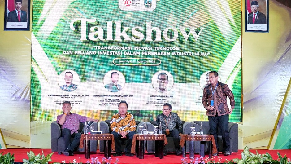 SUKSES:&nbsp;Acara talkshow Transformasi Inovasi Teknologi dan Peluang Investasi dalam Penerapan Industri Hijau yang diselenggarakan Dinas Perindustrian dan Perdagangan Pemerintah Provinsi Jawa Timur.