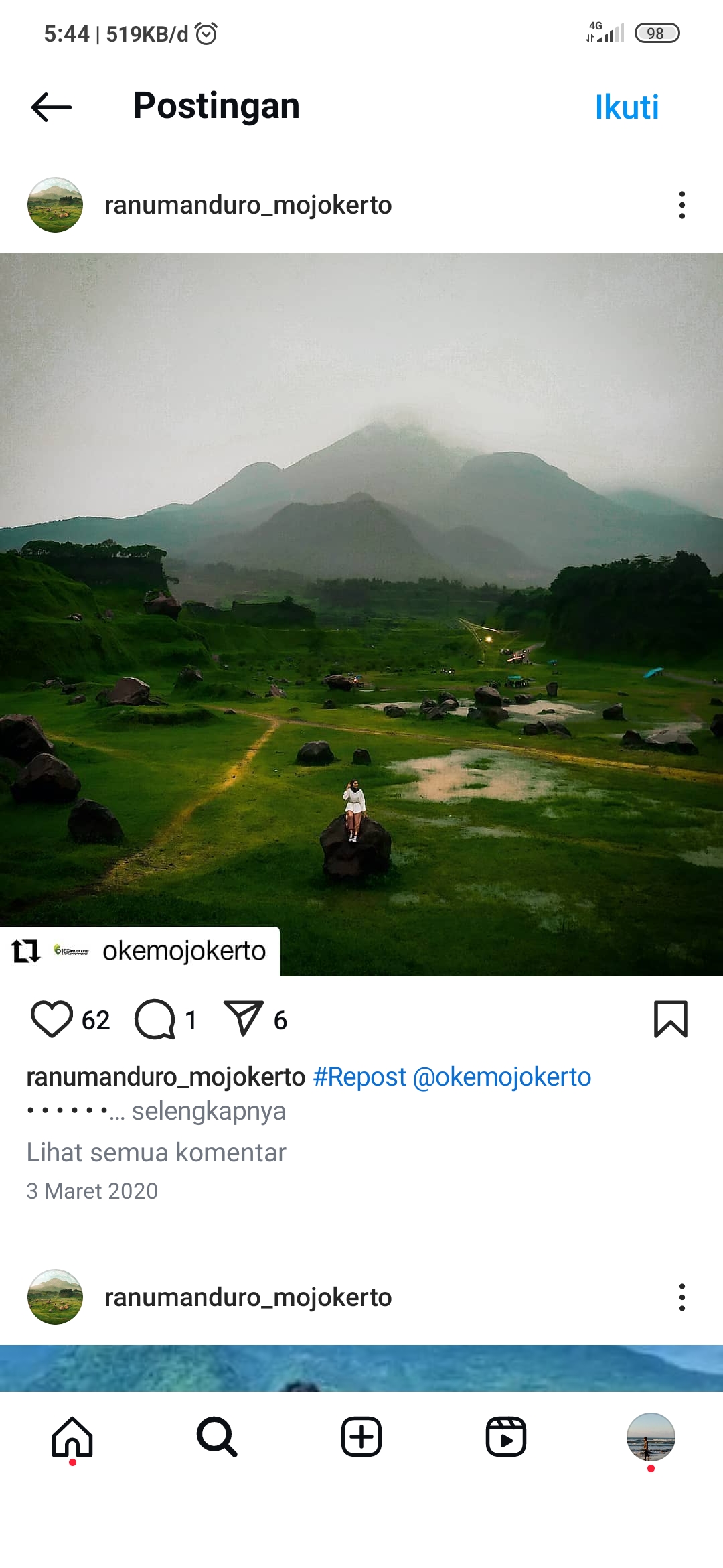 Ranu Manduro yang mirip New Zealand
