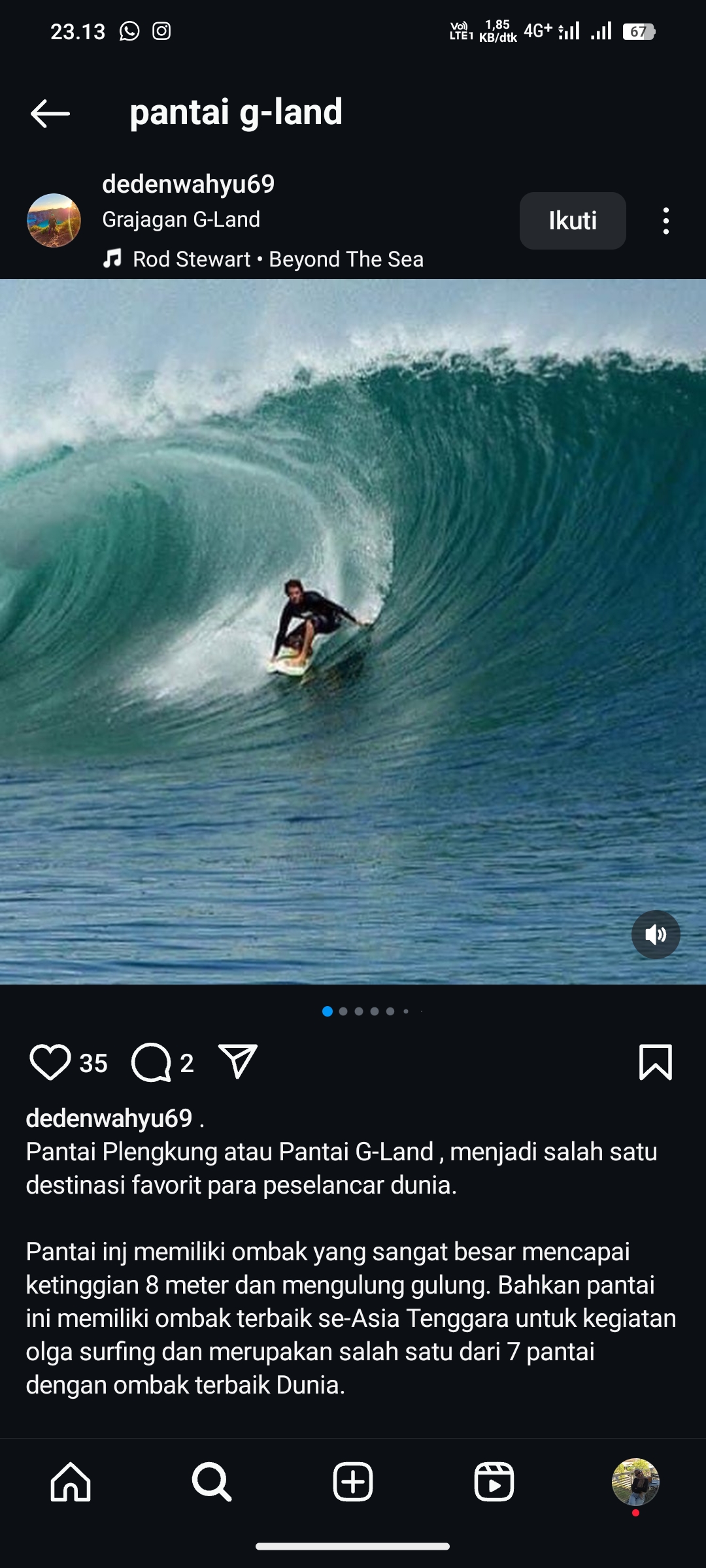 Pantai Plengkung atau yang dikenal sebagai Pantai G-Land
