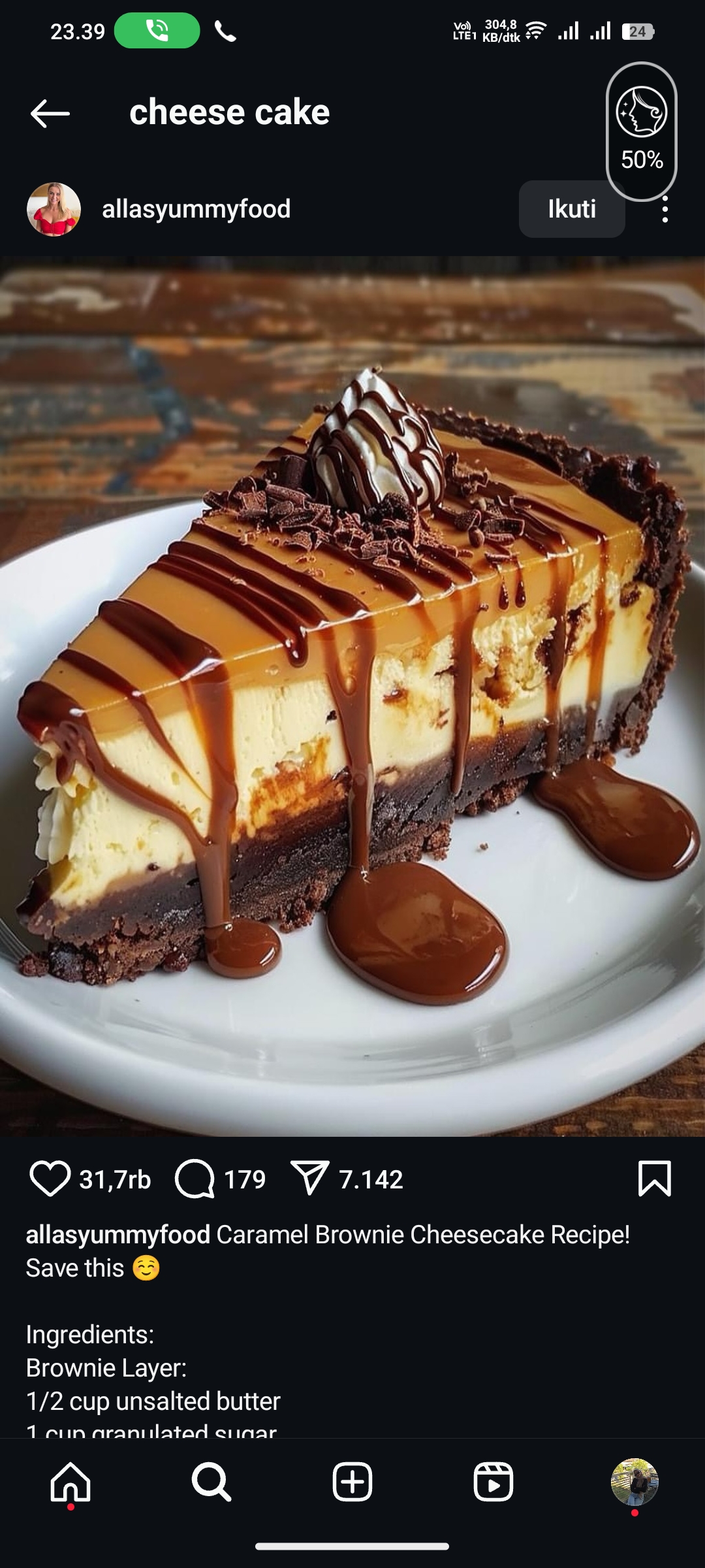 Cheesecake Brownies Karamel