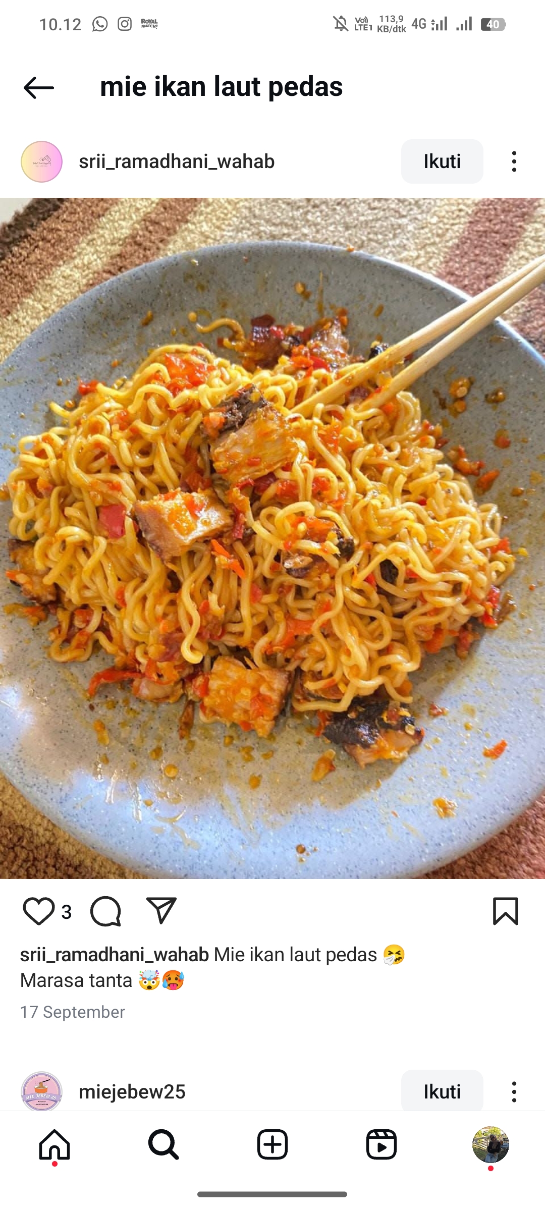 Mie Ikan Laut Pedas