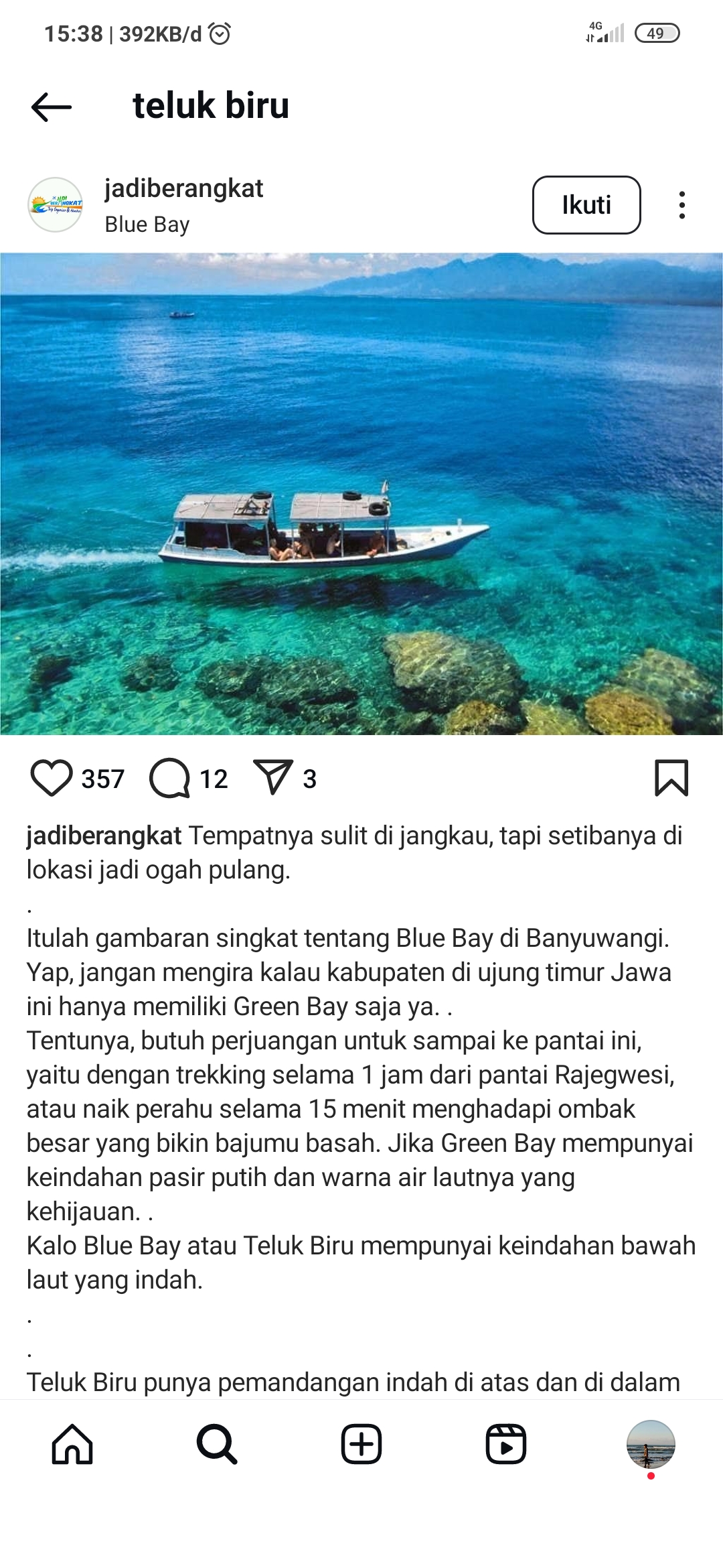Teluk biru yang mempunyai keindahan menakjubkan