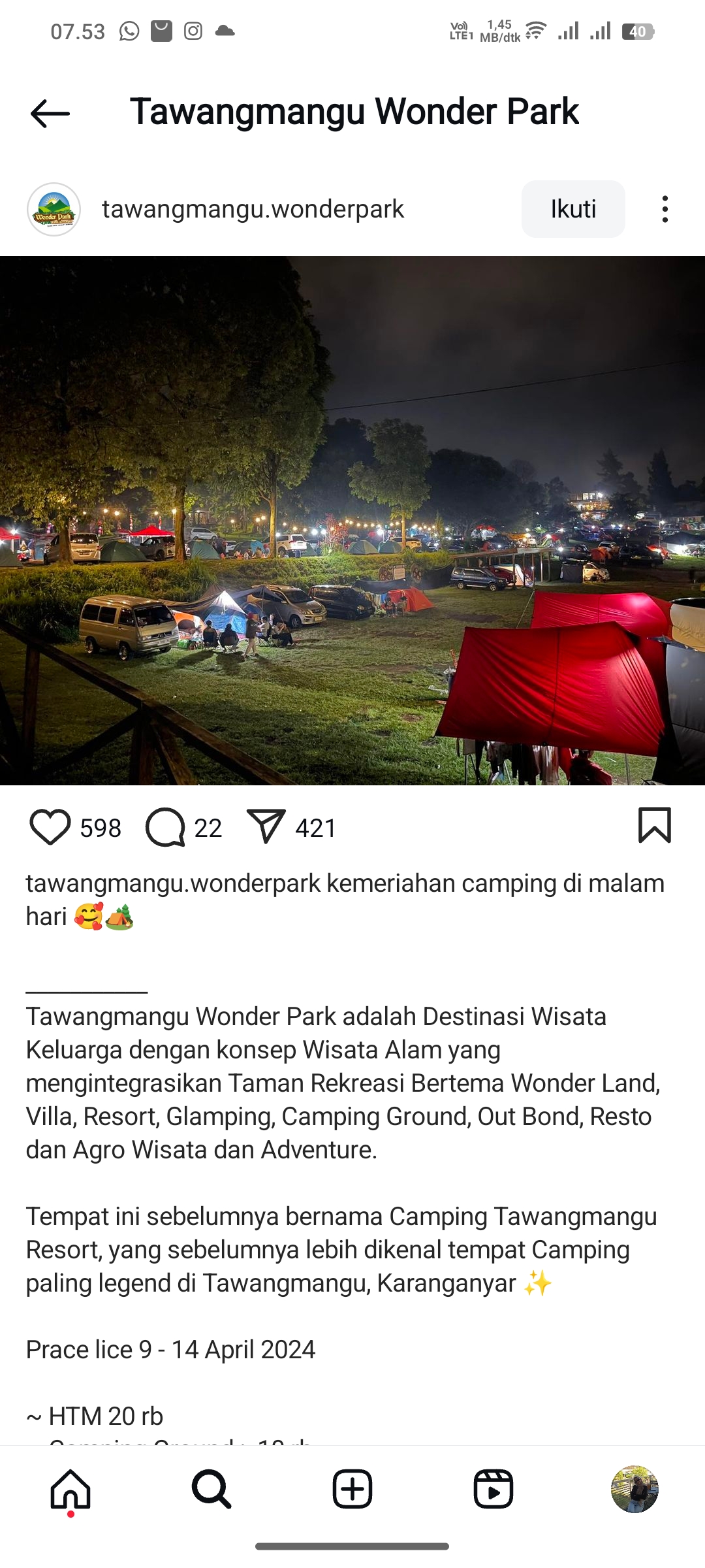 Suasana Camping di Tawangmangu Wonder Park