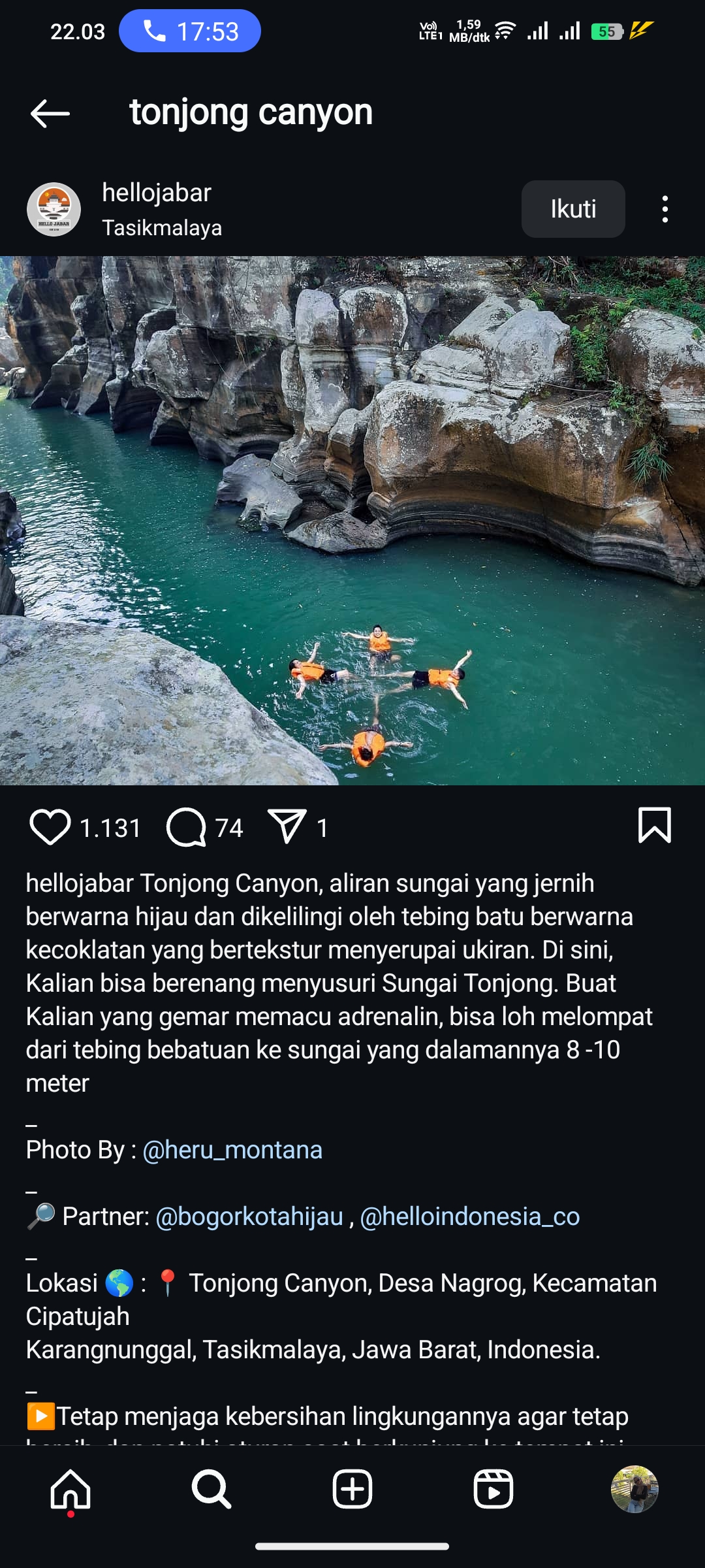 Tonjong Canyon, Tasikmalaya
