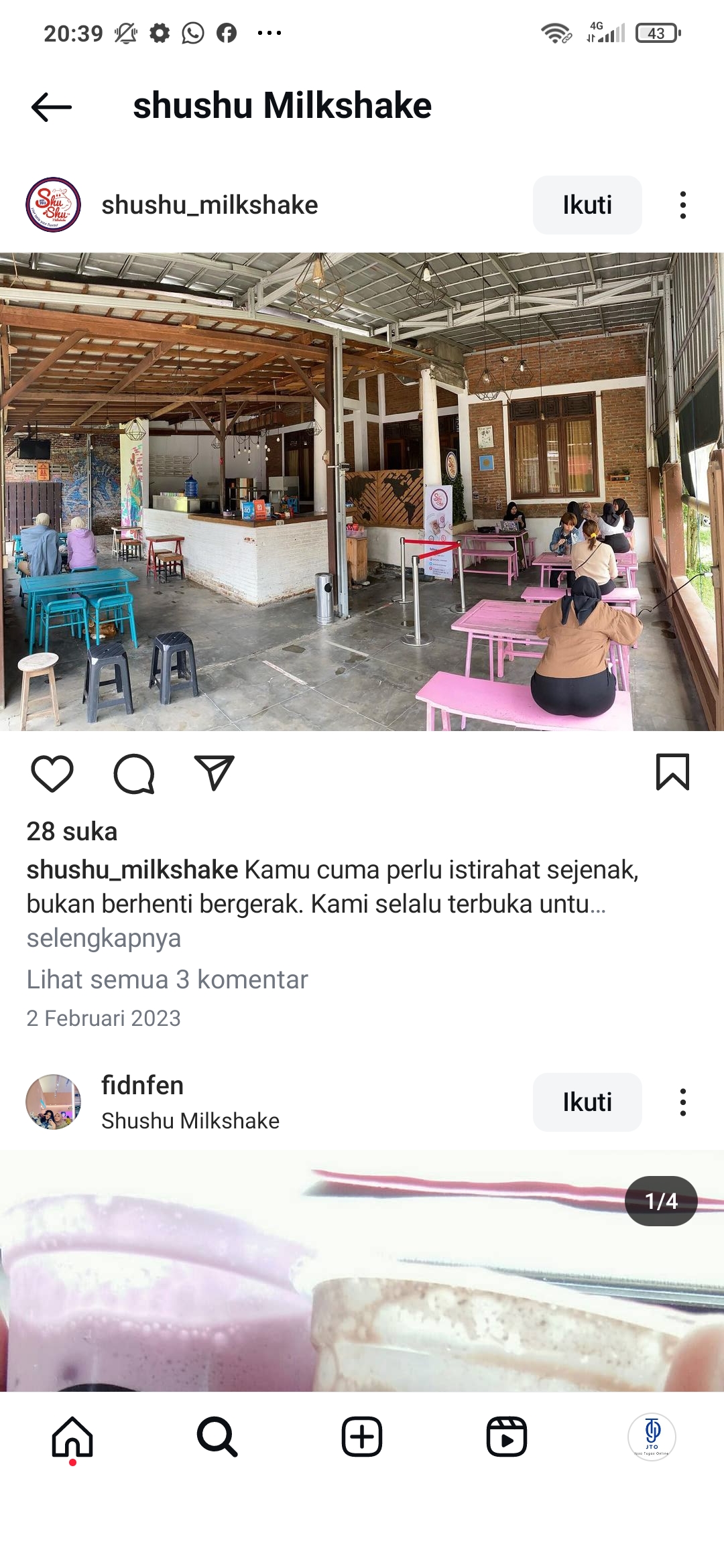 Shushu milkshake bisa menjadi pilihan tempat nongkrong saat kamu ada di Purwokerto