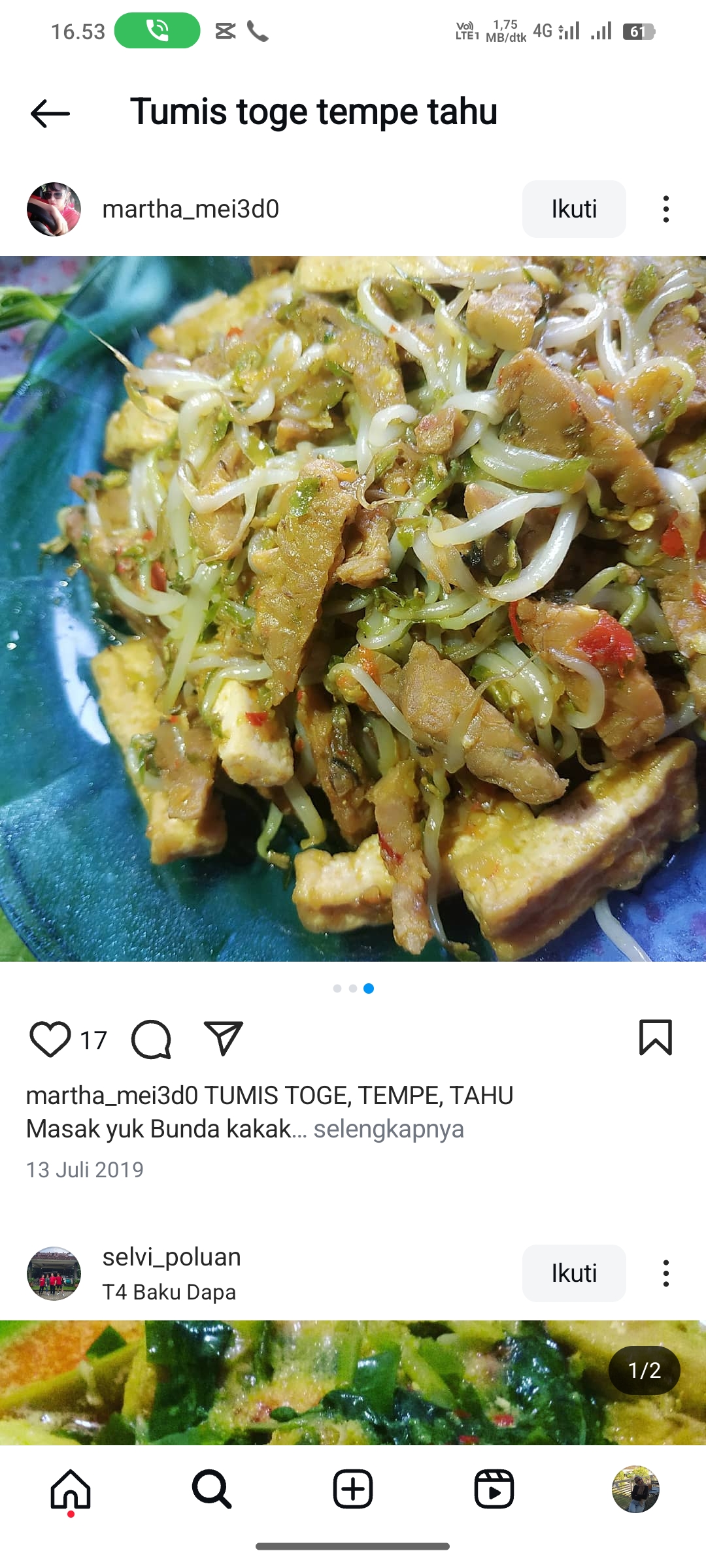 Tumis toge tempe tahu