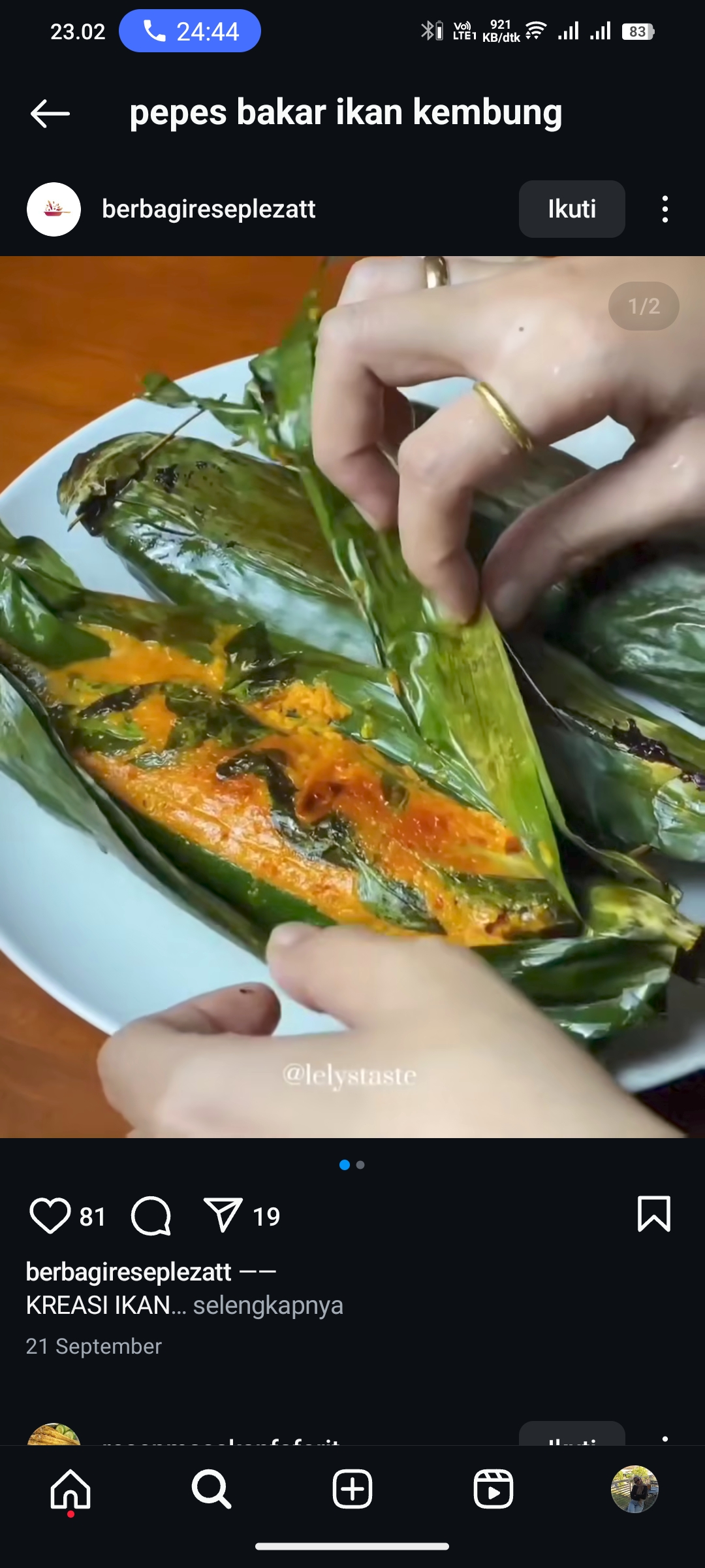Pepes bakar ikan kembung
