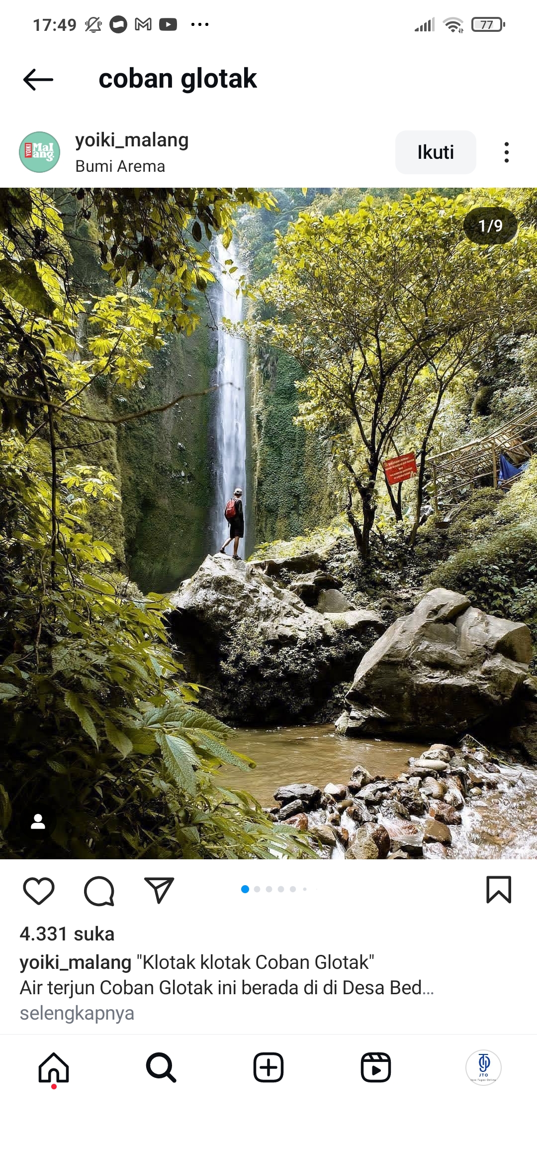 Pemandangan indah Coban Glotak