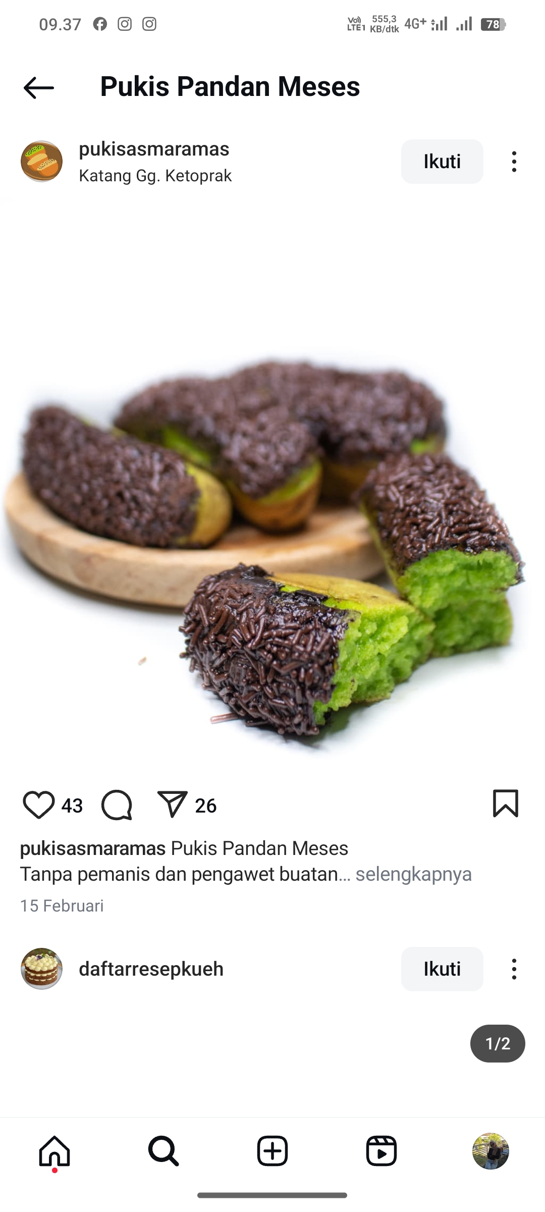 Pukis Pandan Cokelat Meses