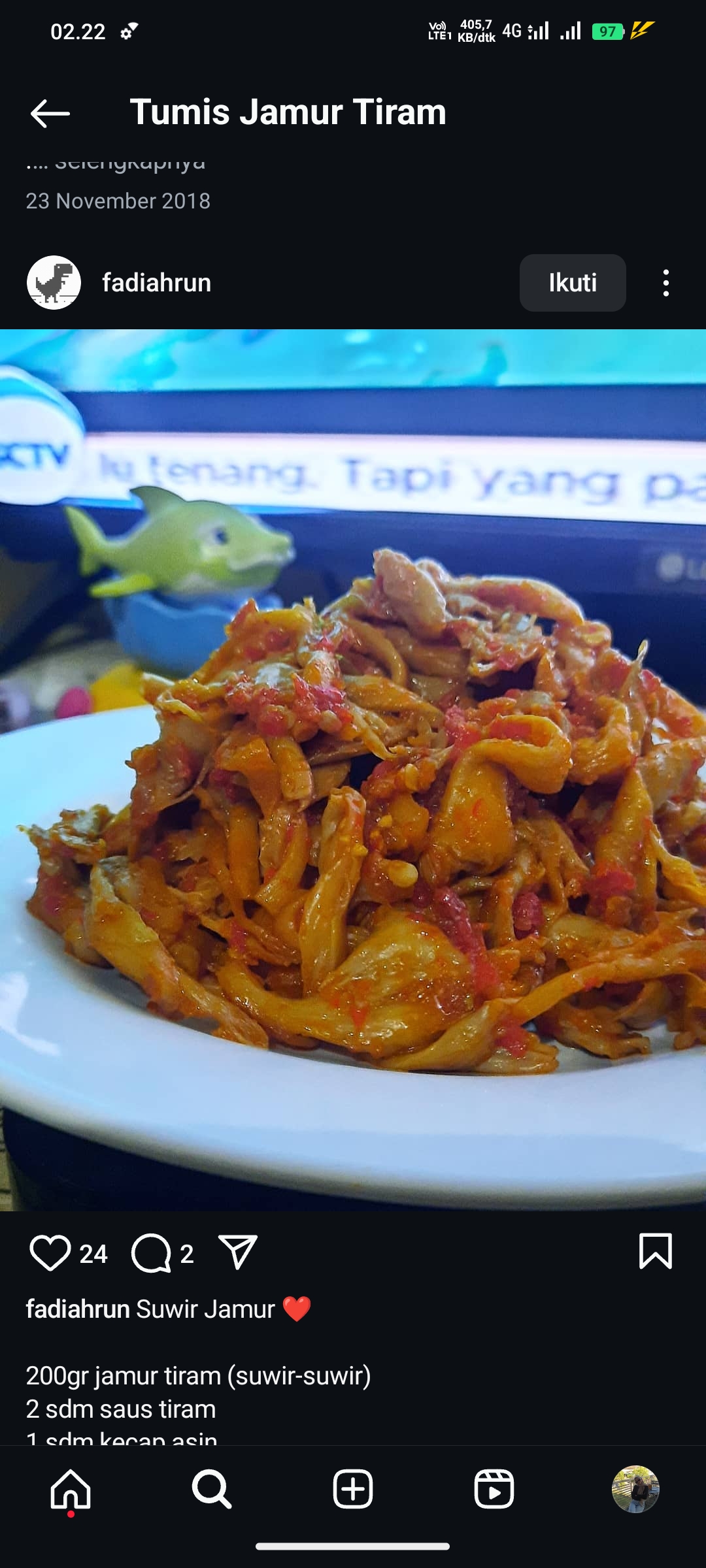 Tumis Jamur Tiram
